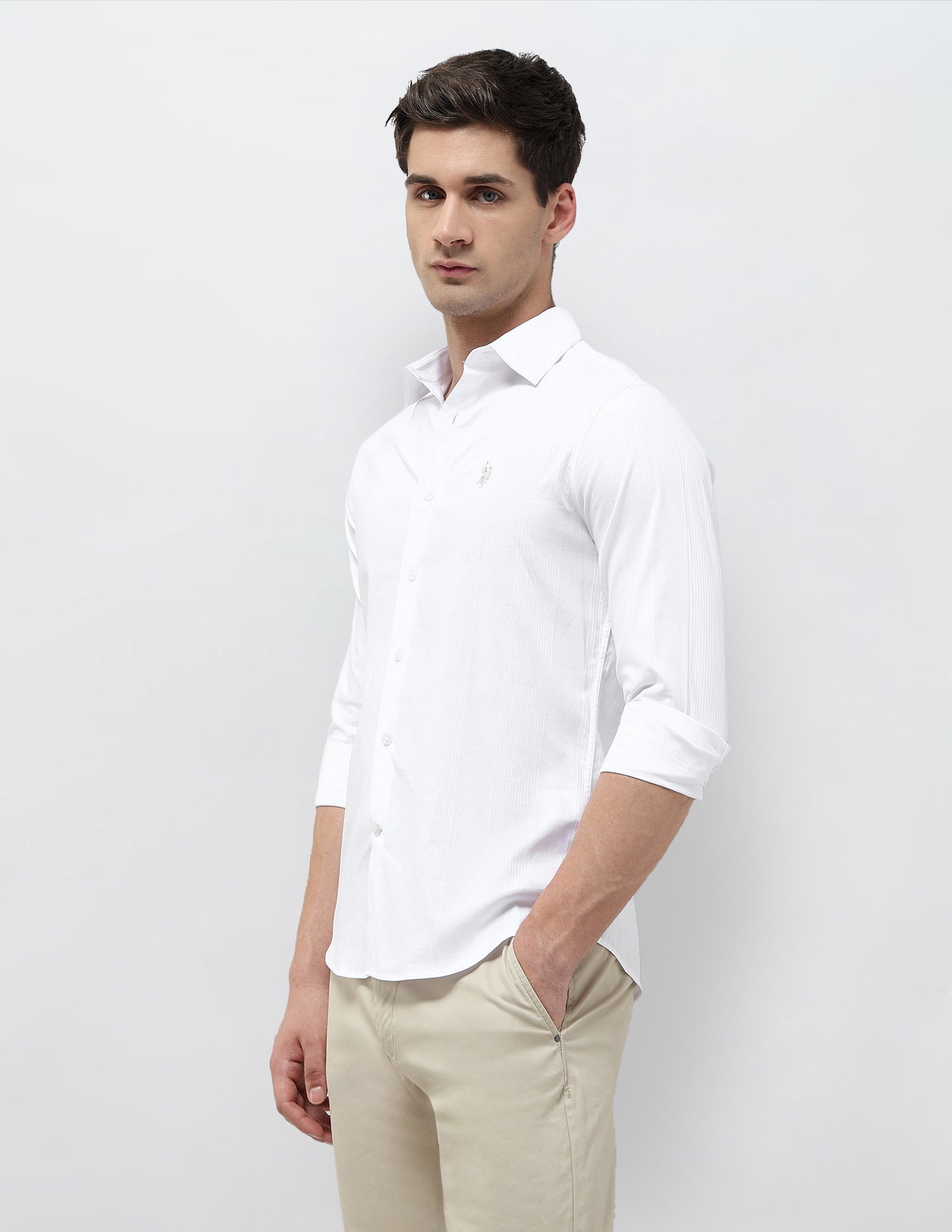 Tailored Fit Self Design Vertical Striped Shirt White - U.S. POLO ASSN. | Large