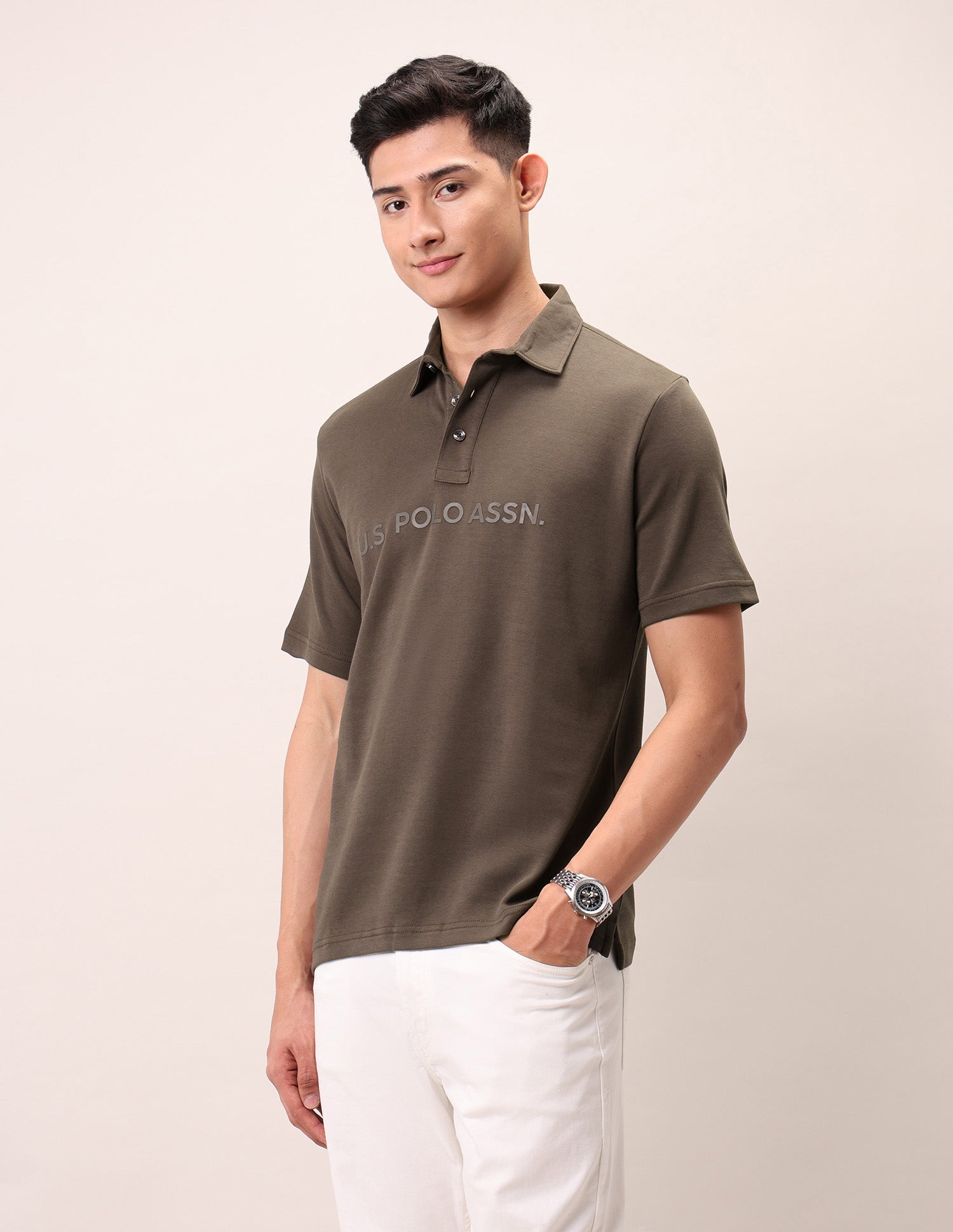 Brand Embossed Outdoor Polo Shirt Dark Brown - U.S. Polo Assn. India | Large