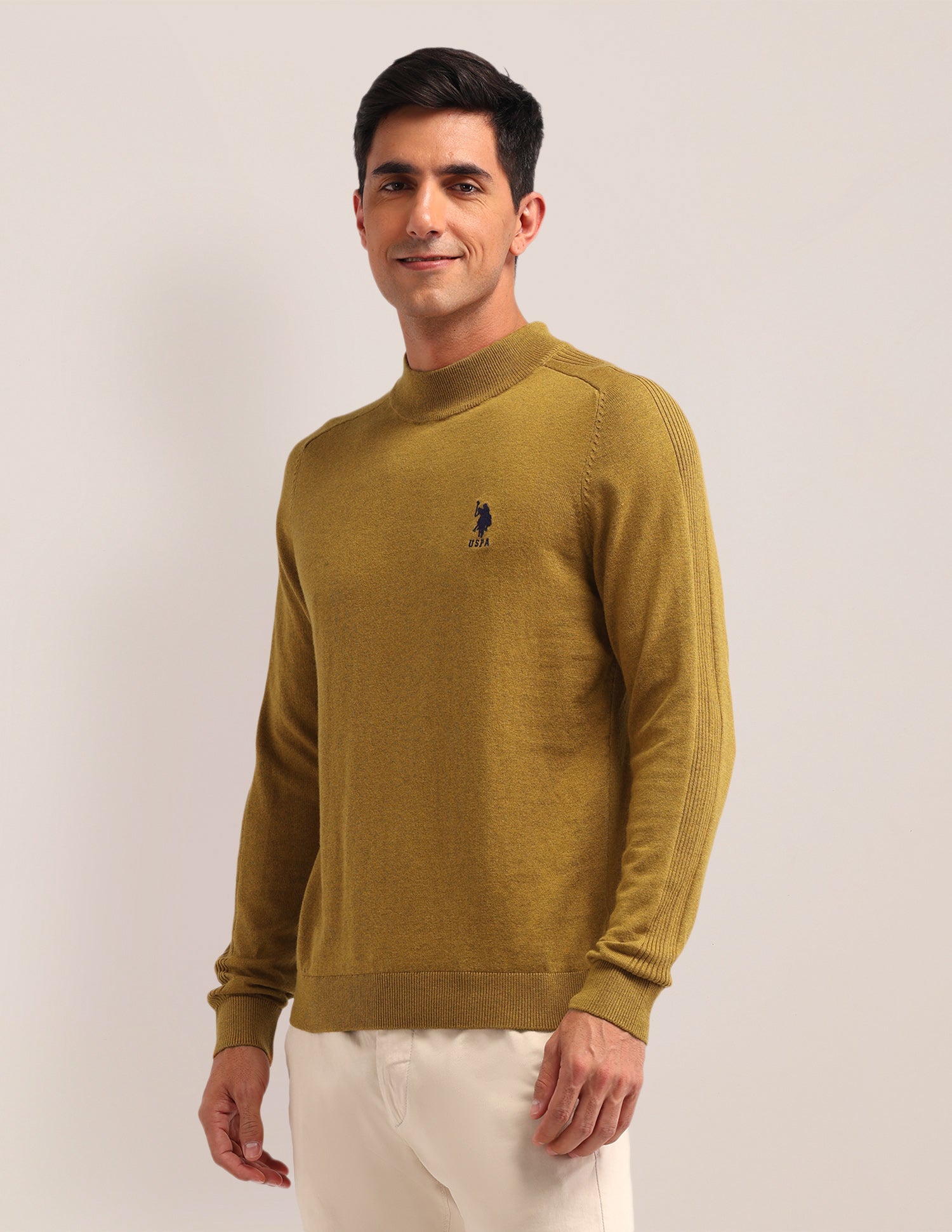 Textured Regular Fit Sweater Mustard - U.S. Polo Assn. India | Large