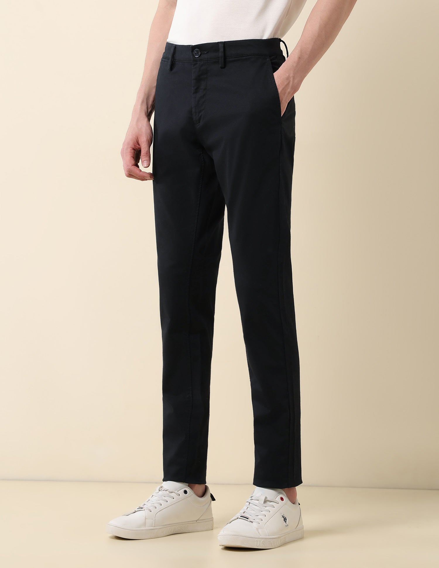 Austin Slim Fit Dobby Weave Trousers Black - U.S. Polo Assn. India | Large