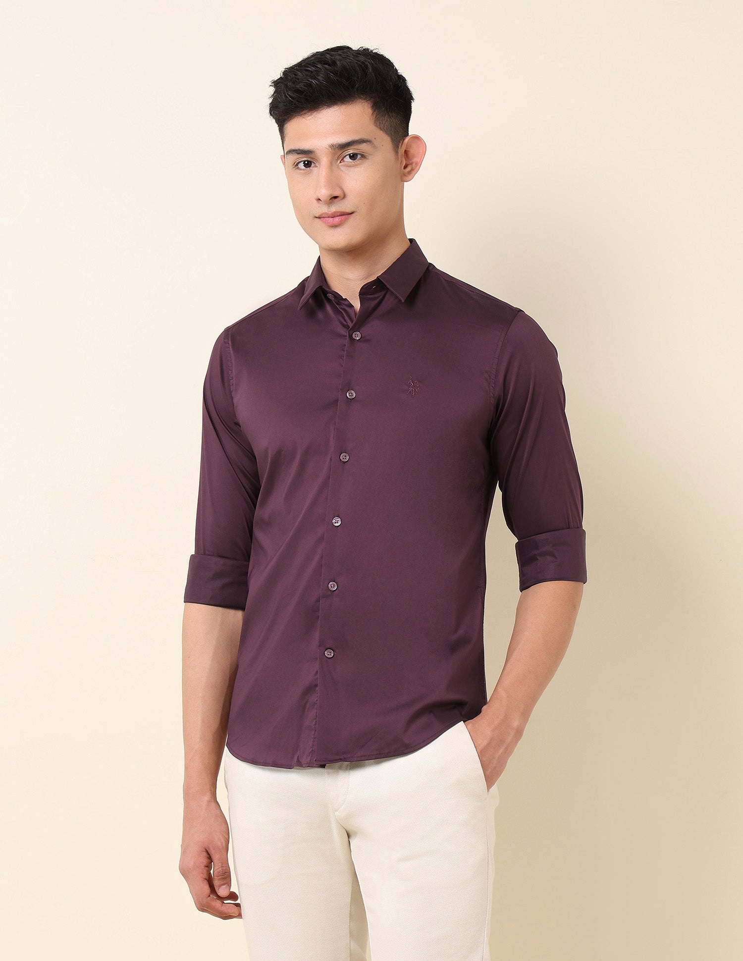 Tailored Fit Solid Shirt Burgundy - U.S. Polo Assn. India | Large