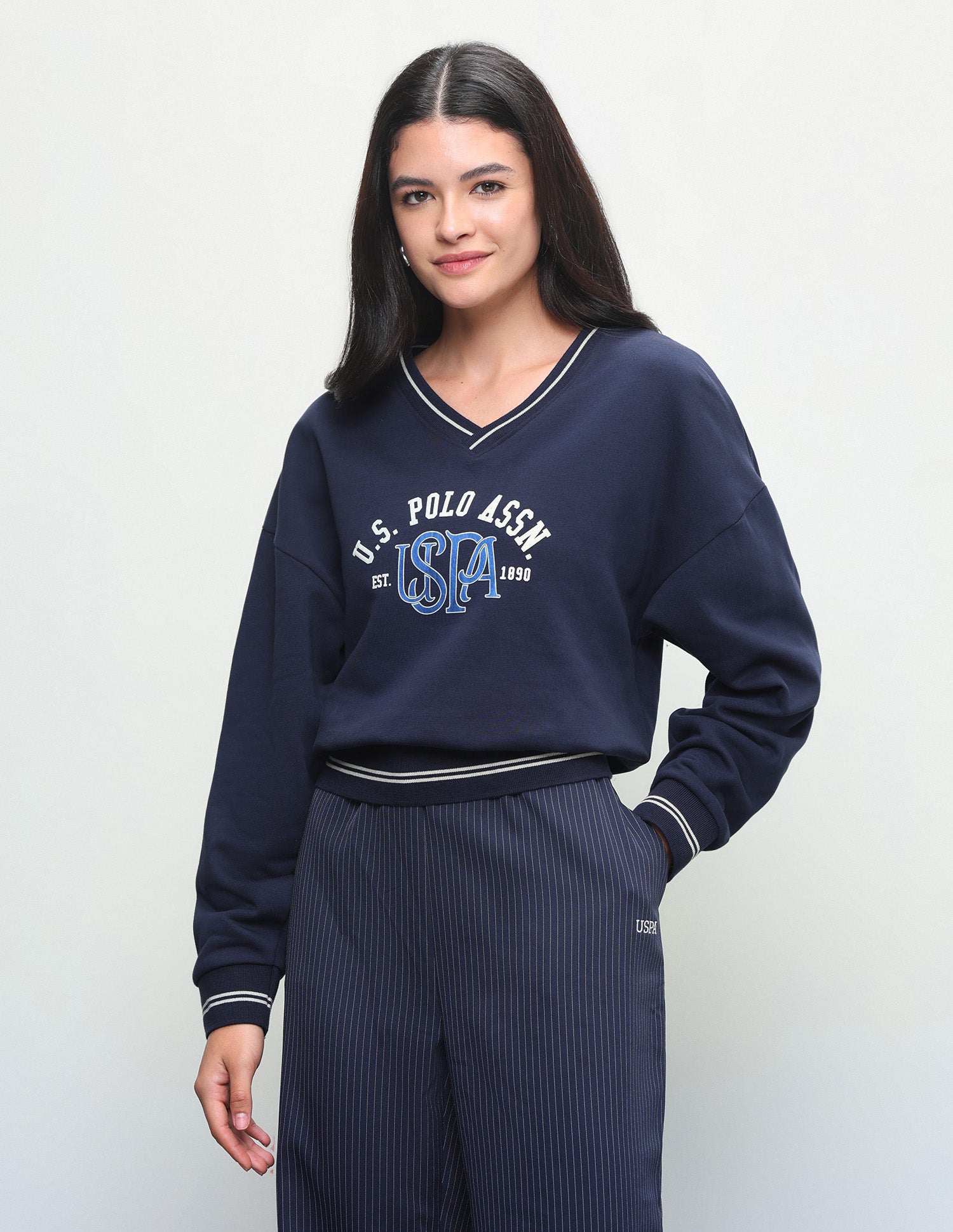 Typographic Brand Printed Oversized Fit Sweatshirt Dark Blue - U.S. Polo Assn. India | Large