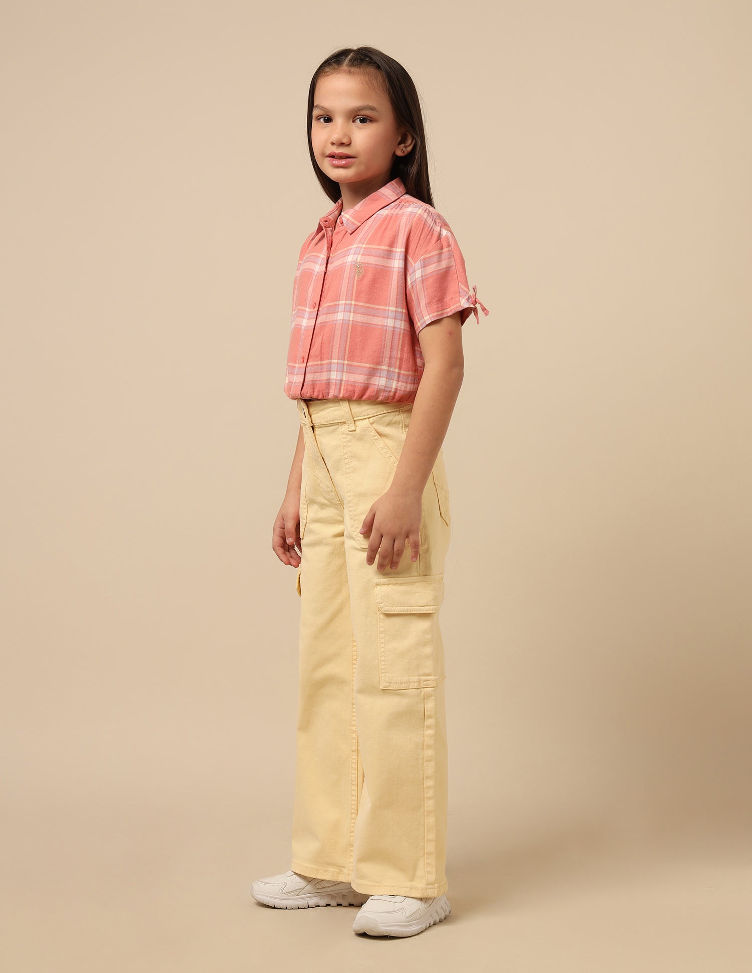 Girls Wide Leg Fit High Rise Jeans Cream - U.S. POLO ASSN. | Large