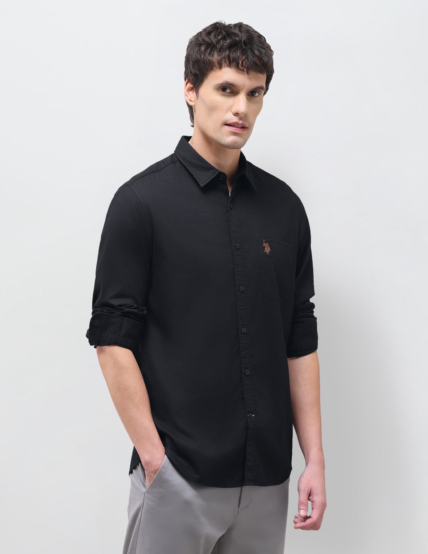 Textured Regular Fit Shirt Black - U.S. Polo Assn. India | Large