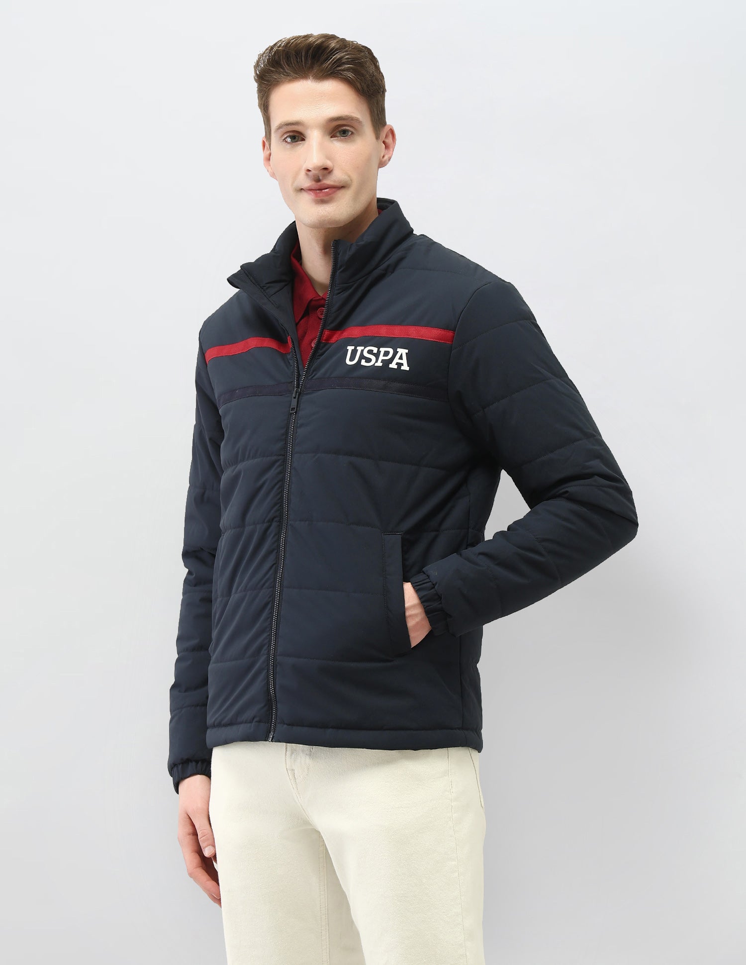 Solid Regular Fit Puffer Jacket Navy - U.S. Polo Assn. India | Large