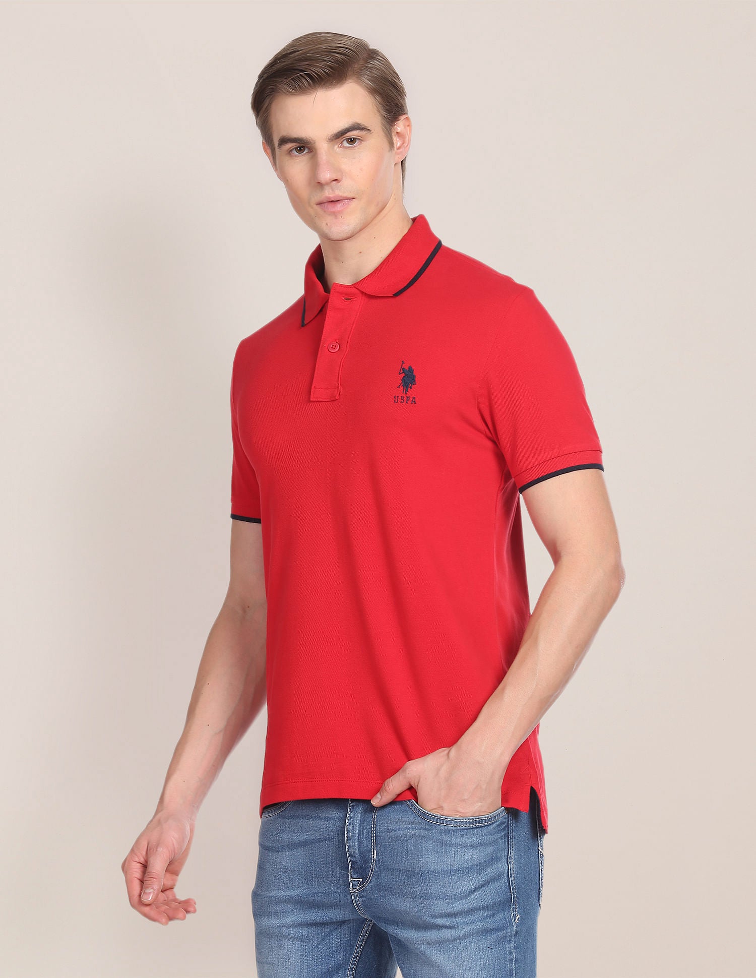 Tipped Collar Slim Fit Polo Shirt Red - U.S. Polo Assn. India | Large