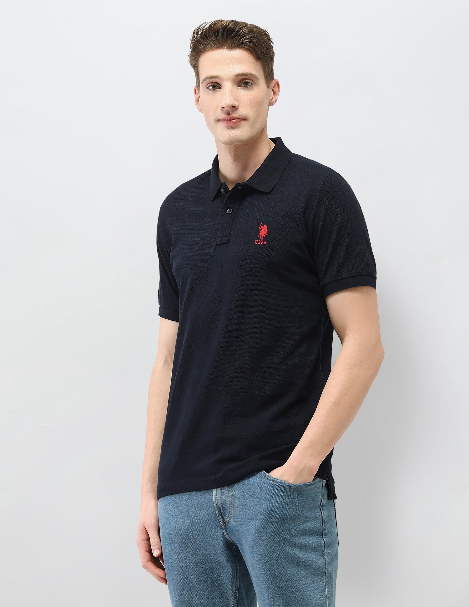 Solid Slim Fit Polo Shirt Navy - U.S. Polo Assn. India | Large