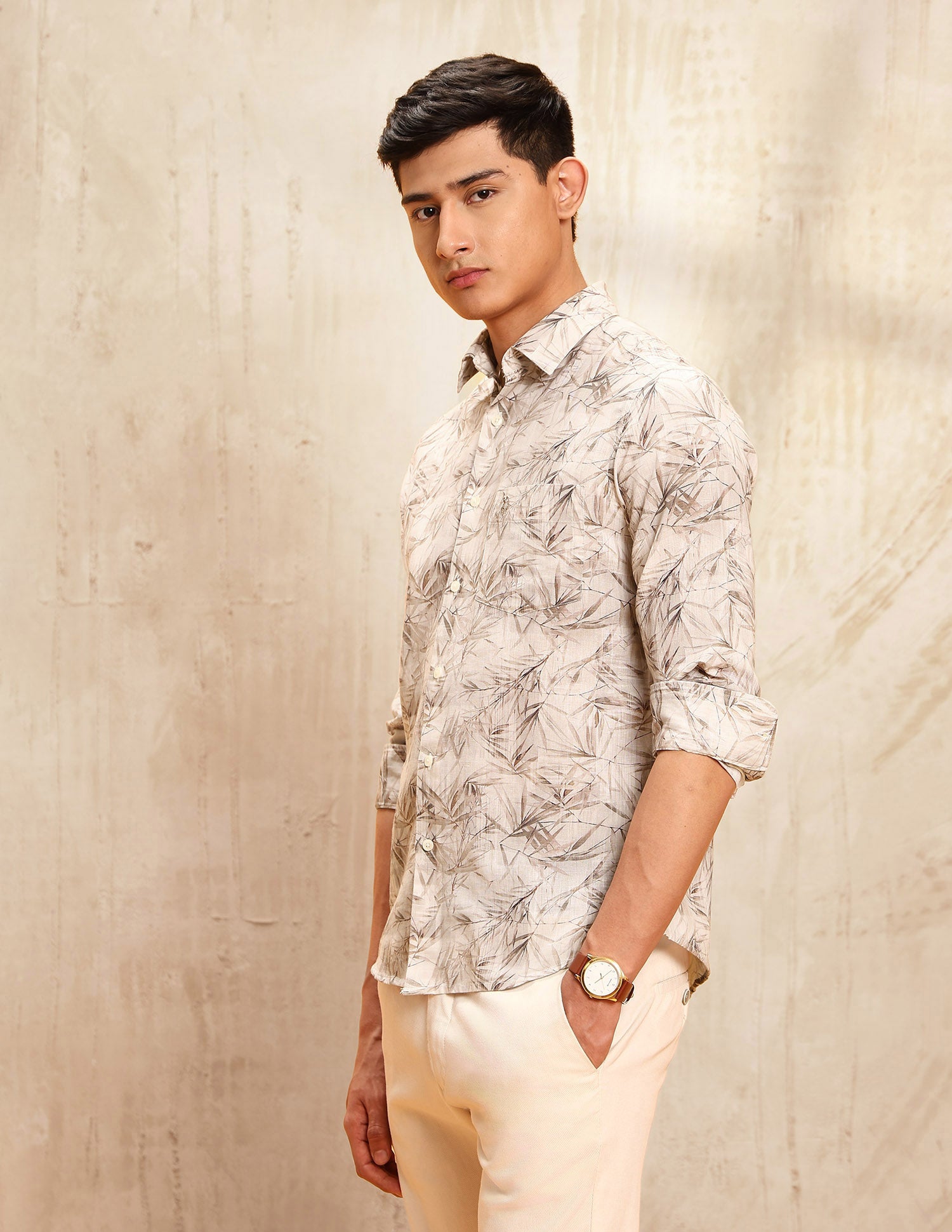 Tropical Printed Tailored Fit Shirt Light Khaki - U.S. POLO ASSN. | Large