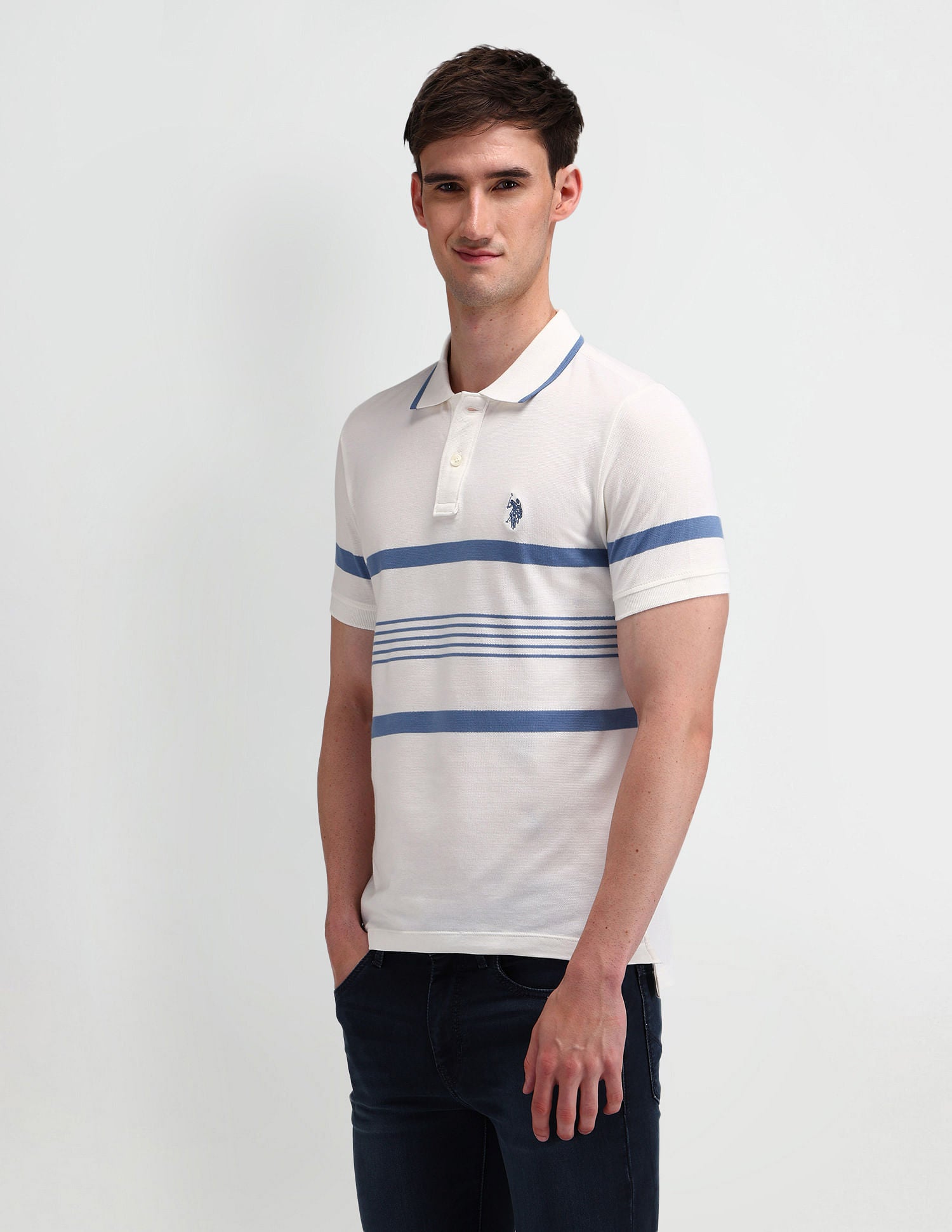 Muscle Fit Horizontal Striped Polo Shirt Light-Blue - U.S. Polo Assn. India | Large
