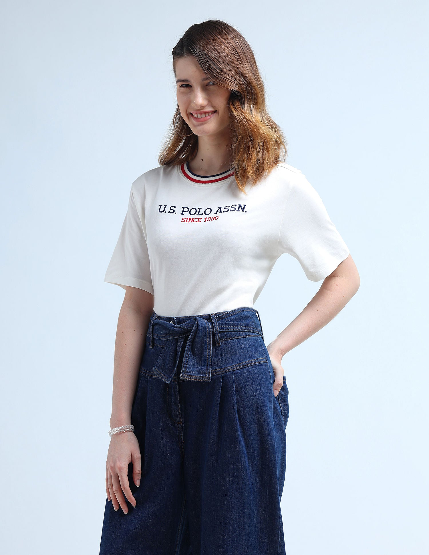 Brand Embroidered Boxy Fit T-Shirt Off White - U.S. Polo Assn. India | Large