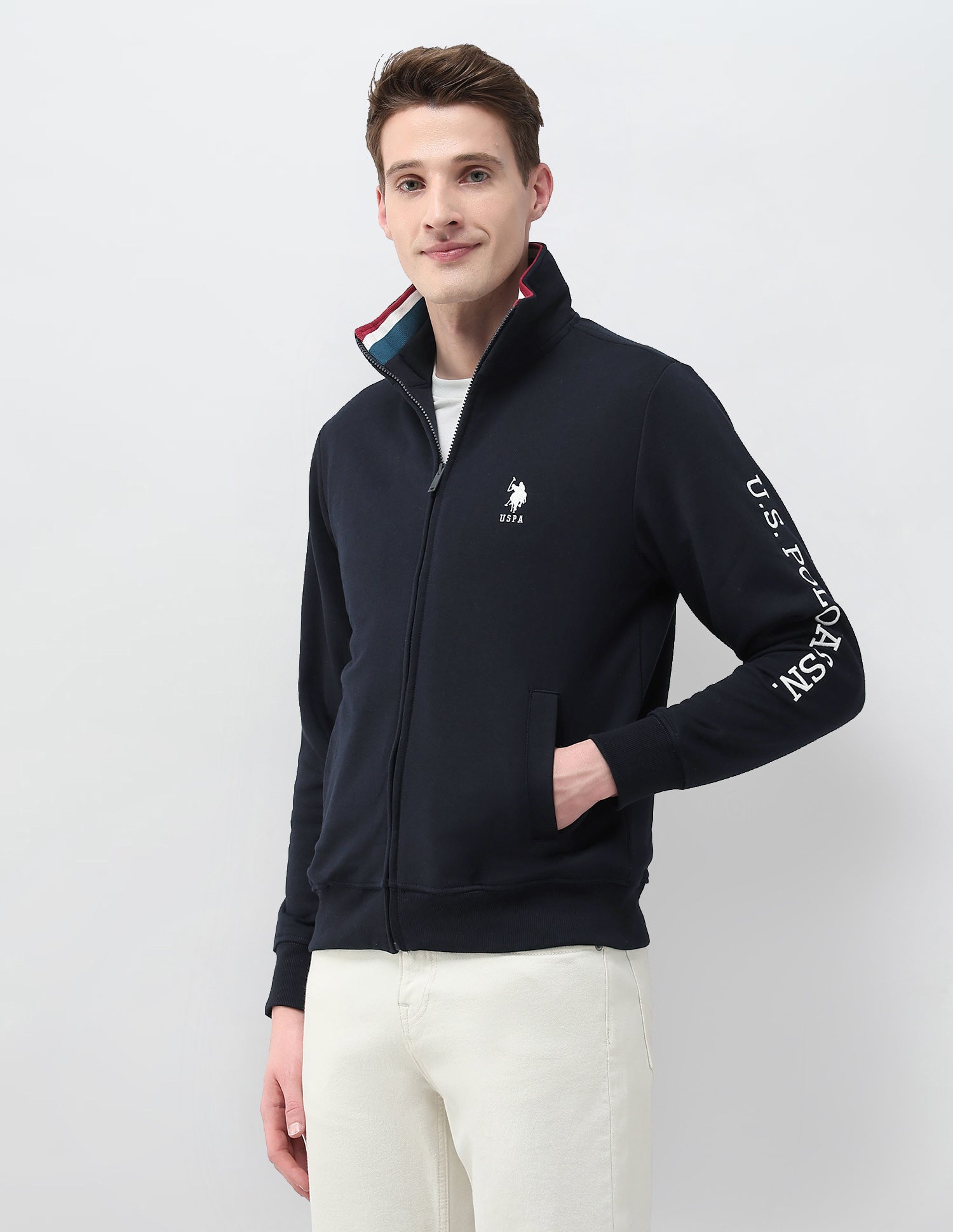 Brand Embroidered Zipper Sweatshirt Navy - U.S. Polo Assn. India | Large