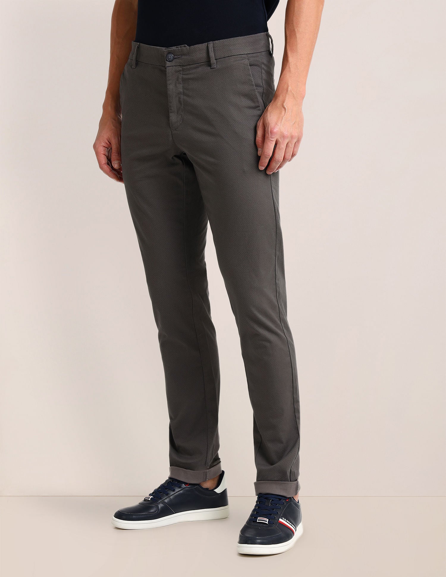 Mid Rise Regular Fit Trousers Grey - U.S. Polo Assn. India | Large