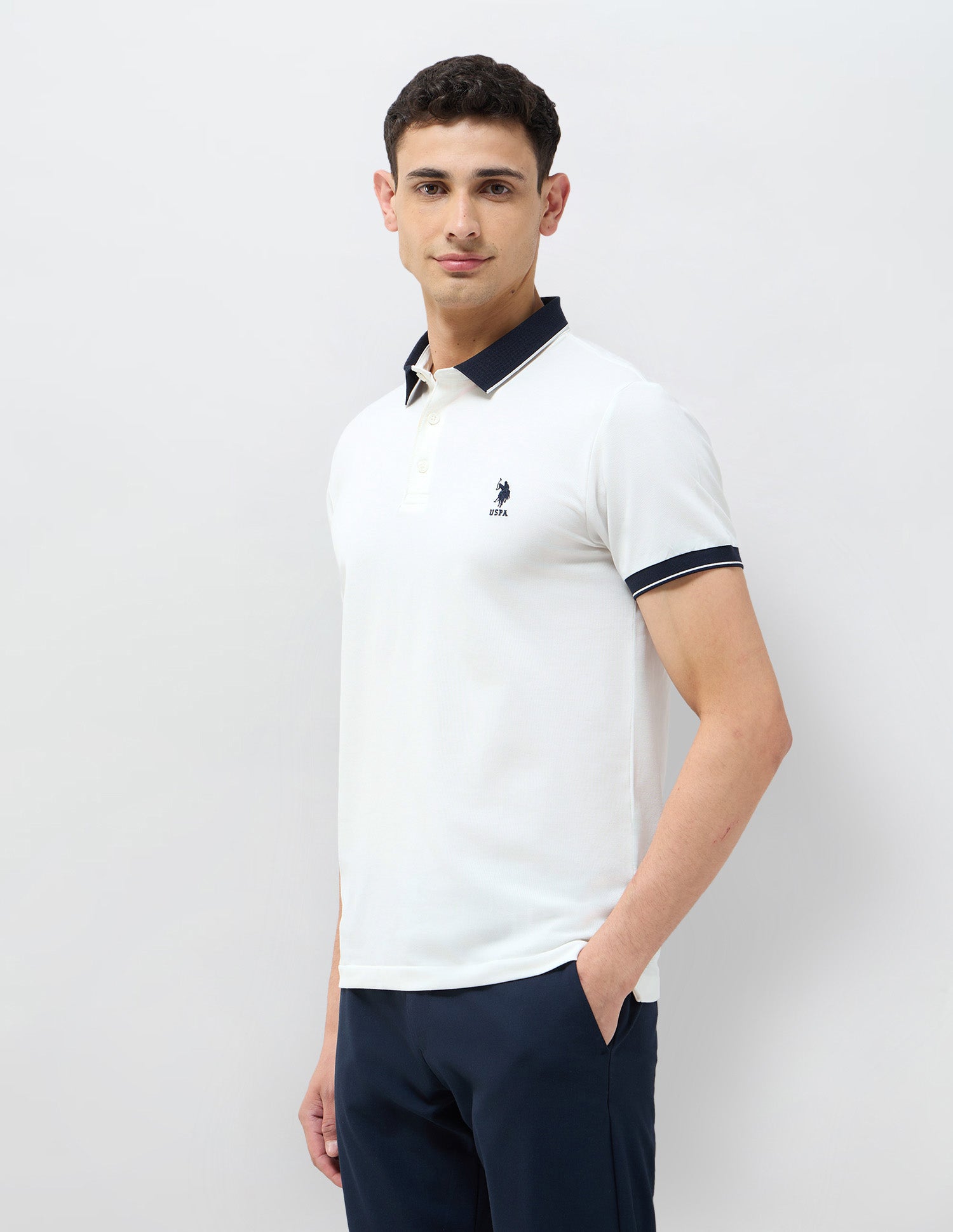 Solid Slim Fit Polo Shirt Off White - U.S. Polo Assn. India | Large