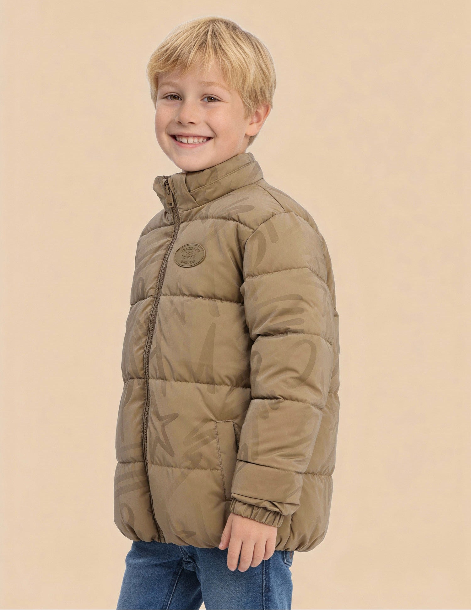 Boys Solid Regular Fit Puffer Jacket Camel - U.S. Polo Assn. India | Large