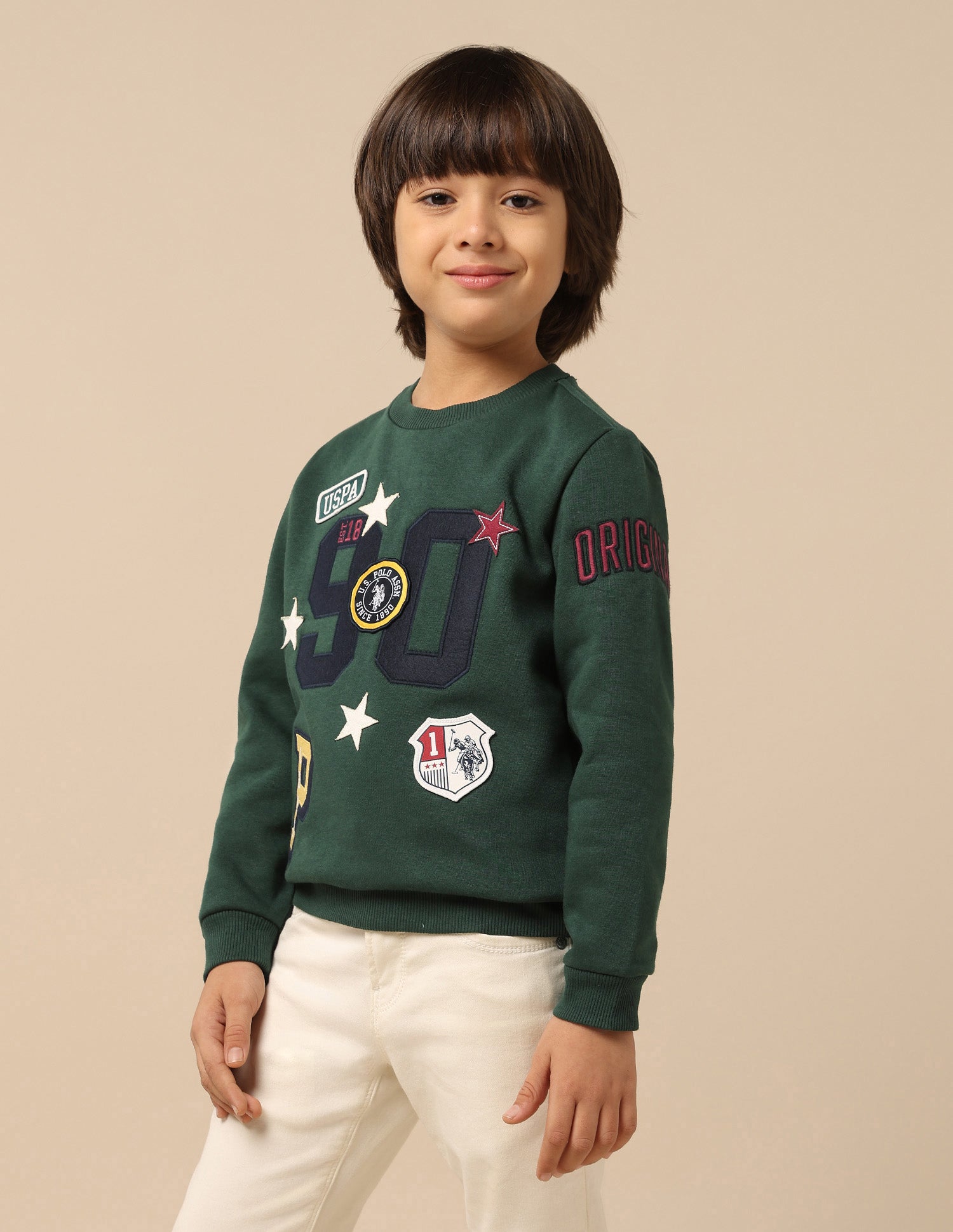 Boys Appliqued Regular Fit Sweatshirt Dark Green - U.S. POLO ASSN. | Large