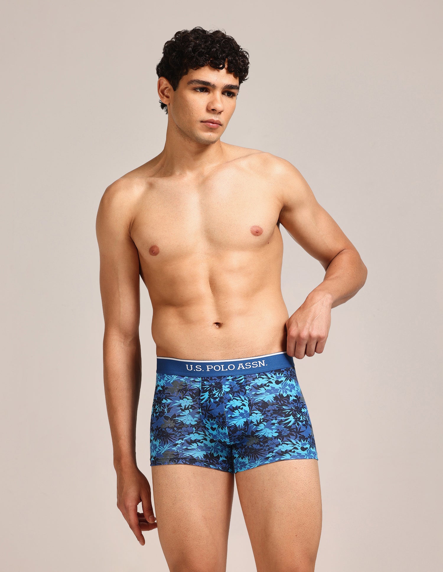 Mid Rise Printed OET24 Trunks - Pack Of 3 Blue, Navy, Blue - U.S. Polo Assn. India | Large