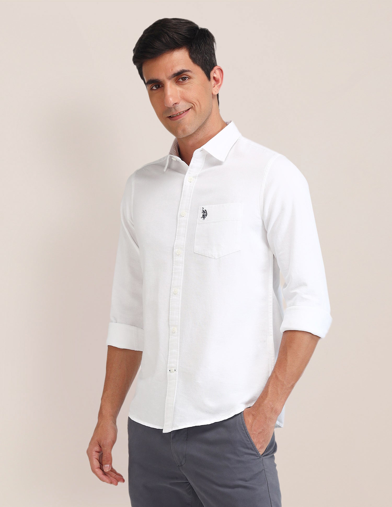 Textured Tailored Fit Shirt White - U.S. Polo Assn. India | Large