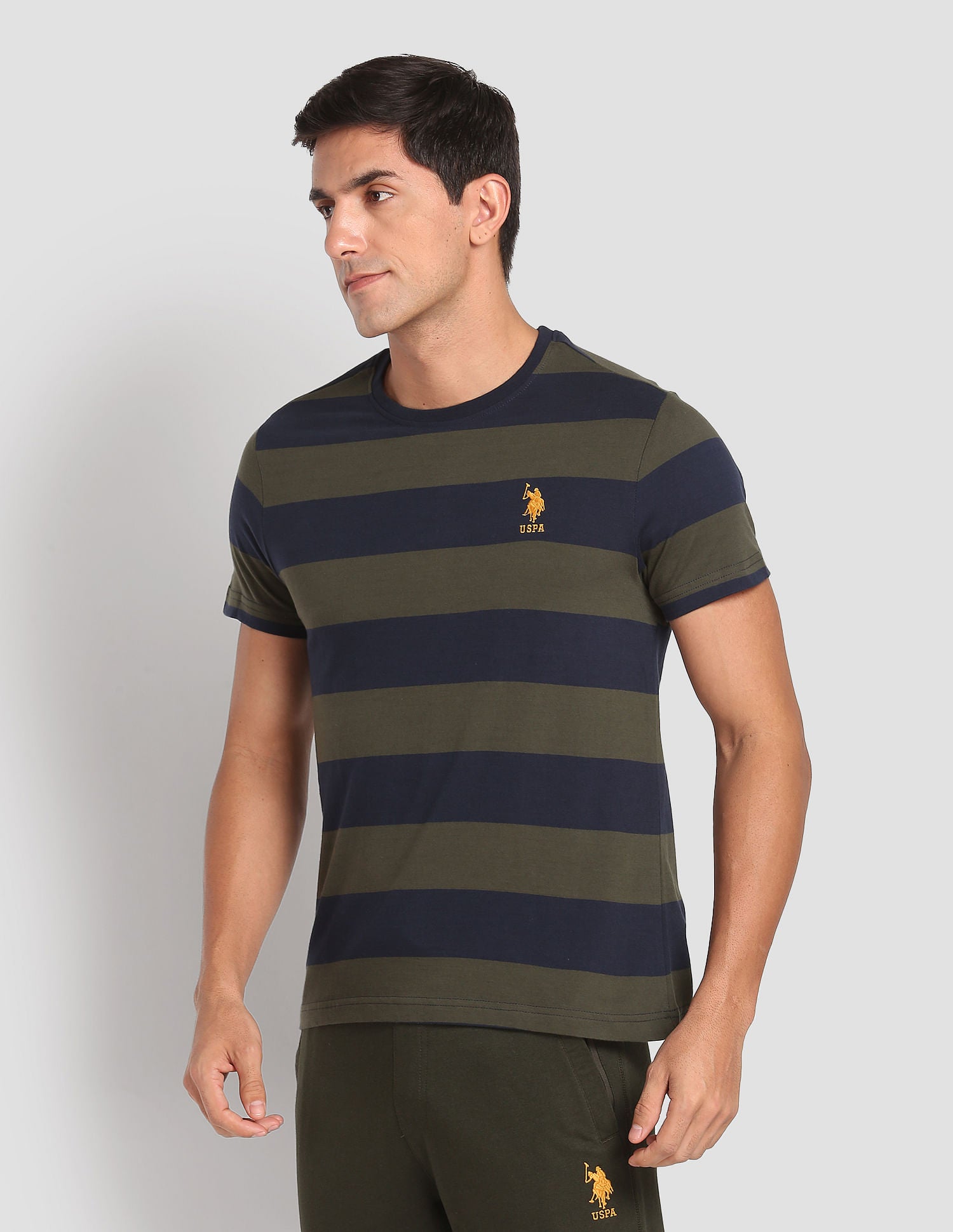 Crew Neck Striped I688 Lounge T-Shirt - Pack Of 1 Olive and Navy - U.S. POLO ASSN. | Large