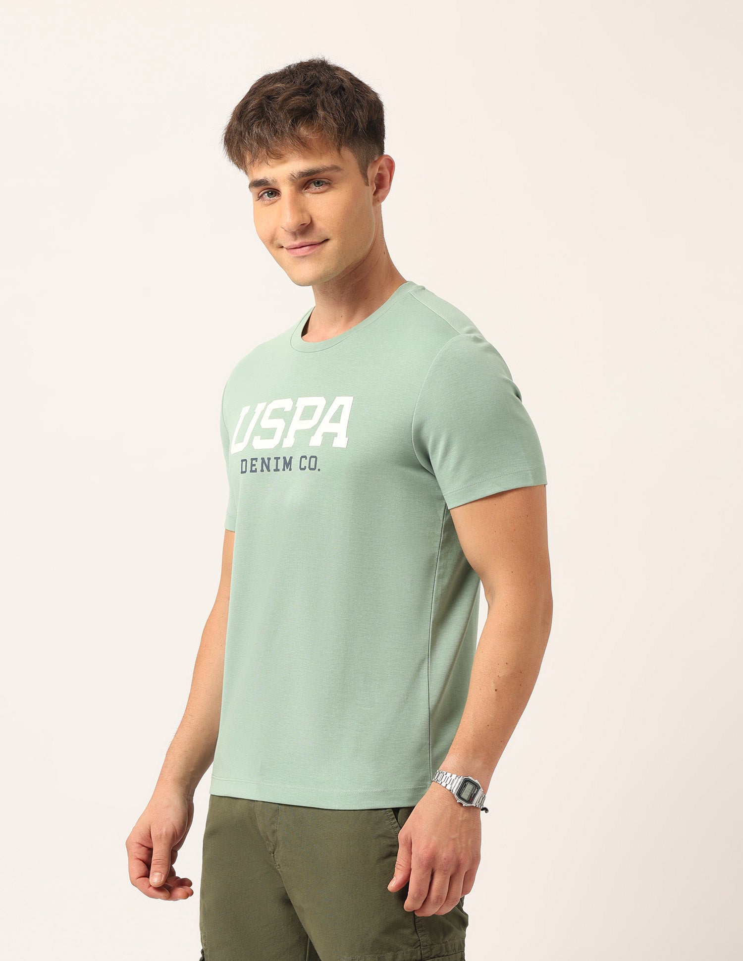 Brand Printed Muscle Fit T-Shirt Green - U.S. Polo Assn. India | Large