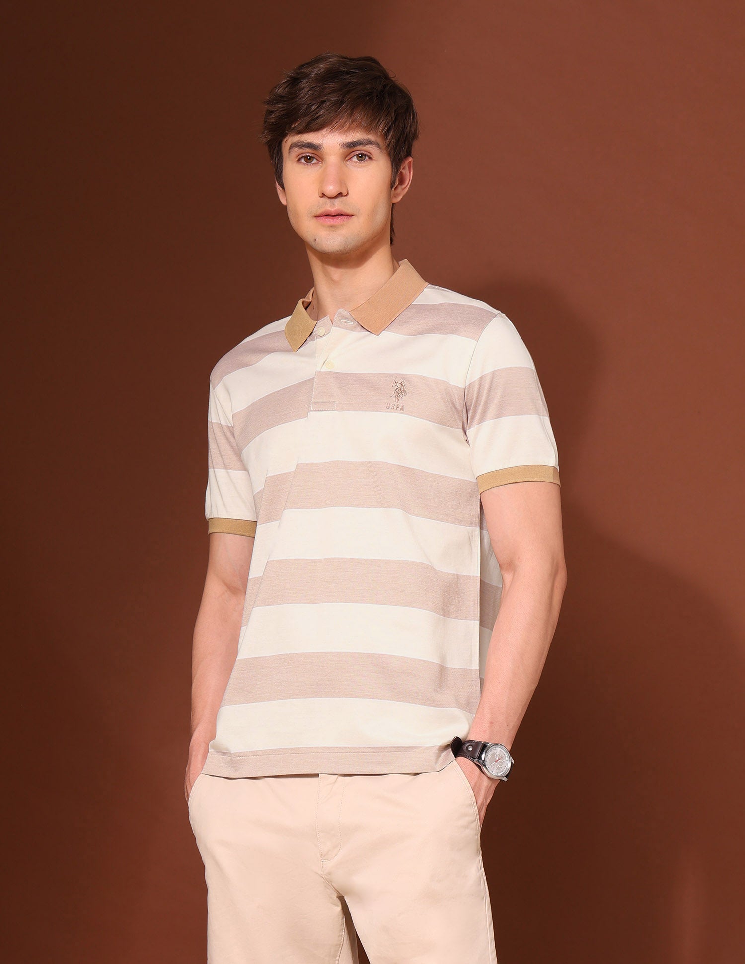 Pure Cotton Working Holiday Polo Shirt Beige - U.S. Polo Assn. India | Large