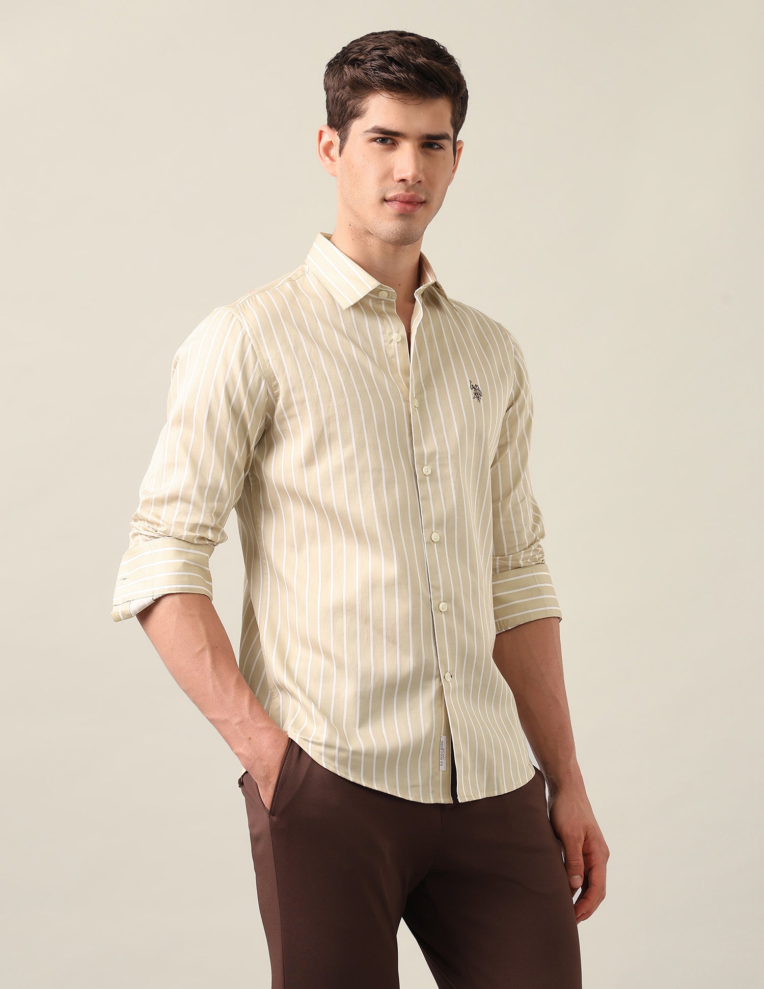 Vertical Striped Satin Shirt Khaki - U.S. Polo Assn. India | Large