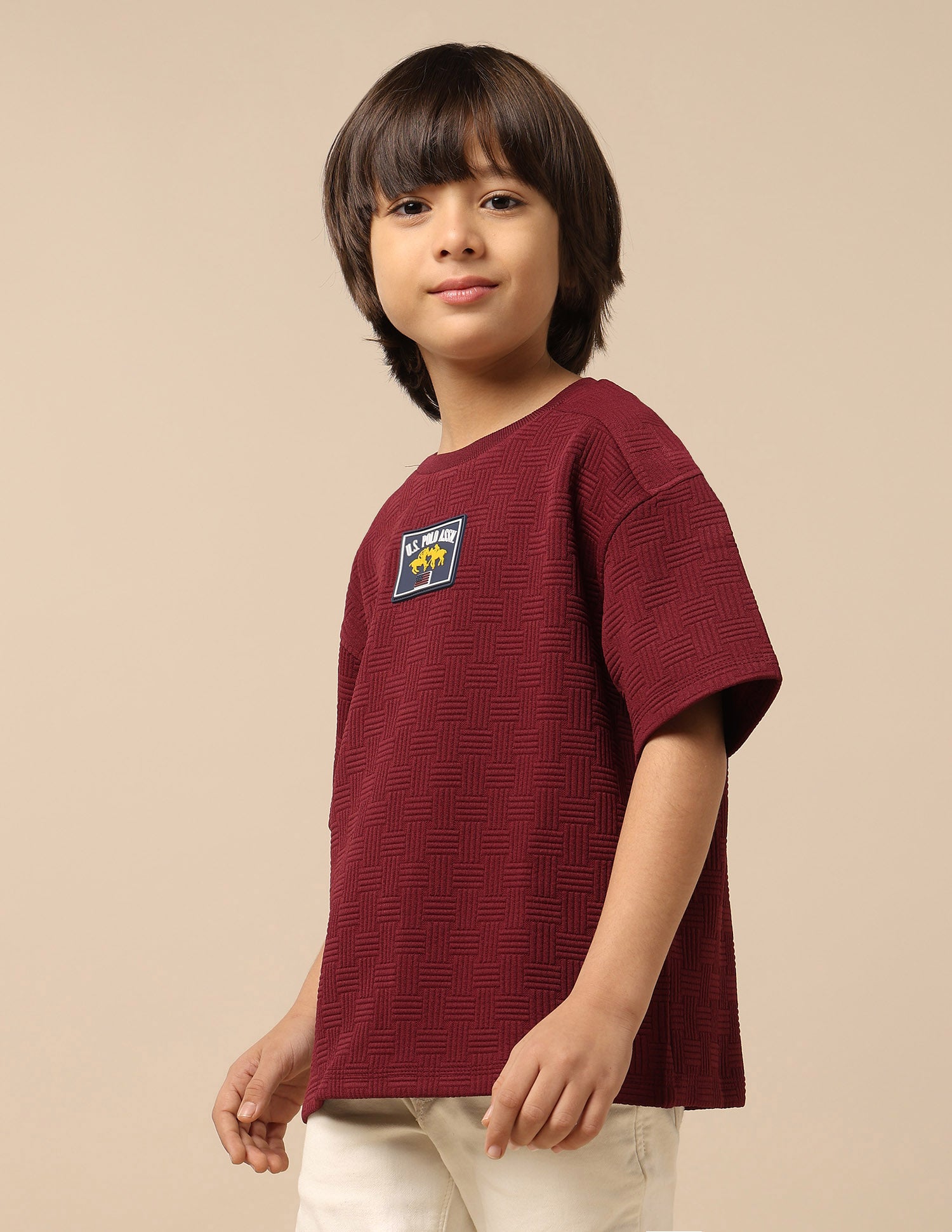 Boys Textured Boxy Fit T-Shirt Maroon - U.S. POLO ASSN. | Large