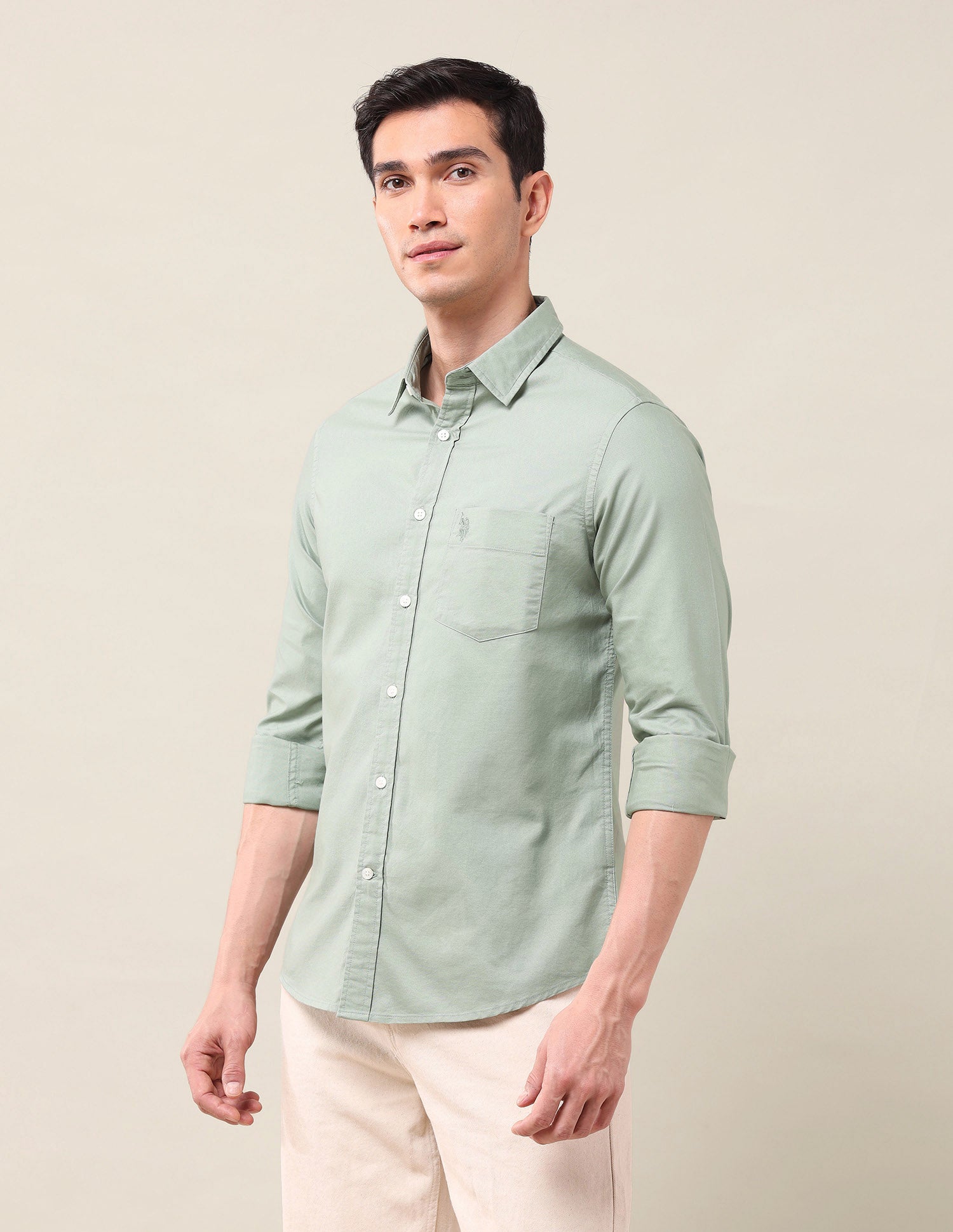 Tailored Fit Solid Shirt Light Green - U.S. Polo Assn. India | Large