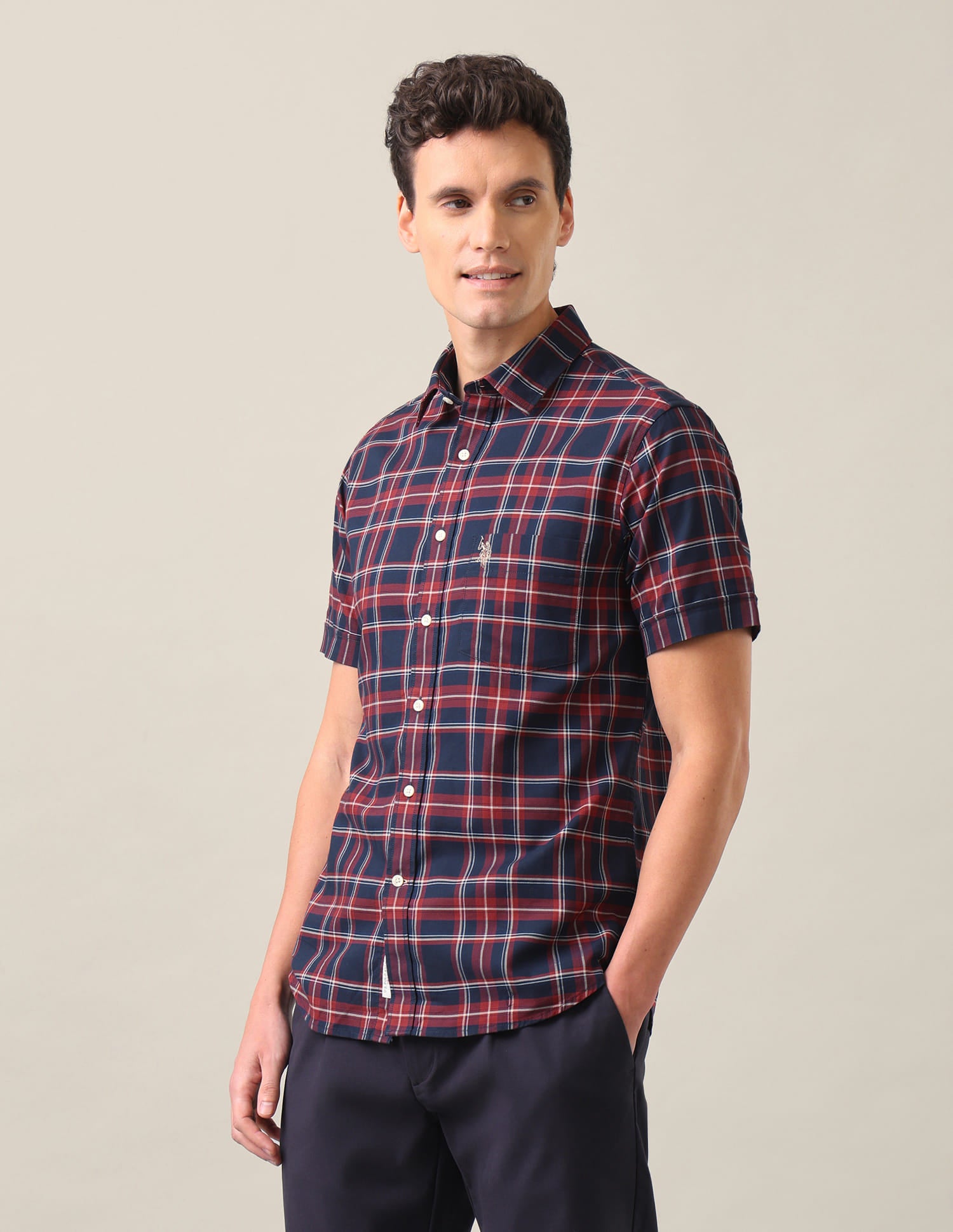 Plaid Checked Tailored Fit Shirt Navy Blue - U.S. Polo Assn. India | Large
