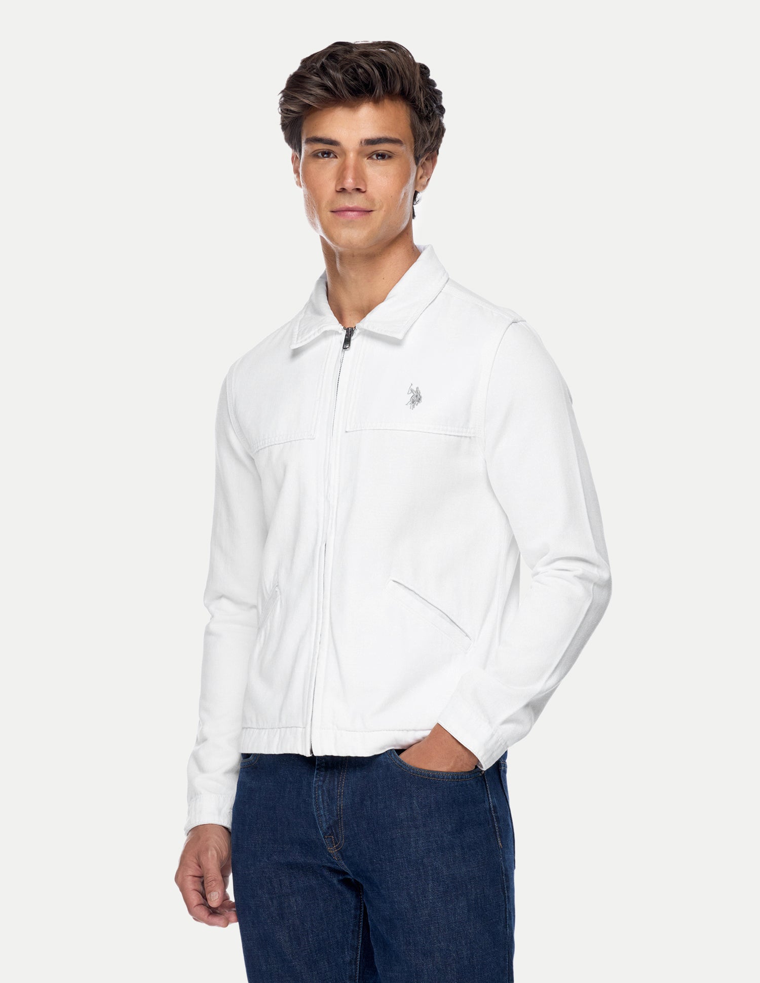 Solid Regular Fit Trucker Jacket White - U.S. Polo Assn. India | Large