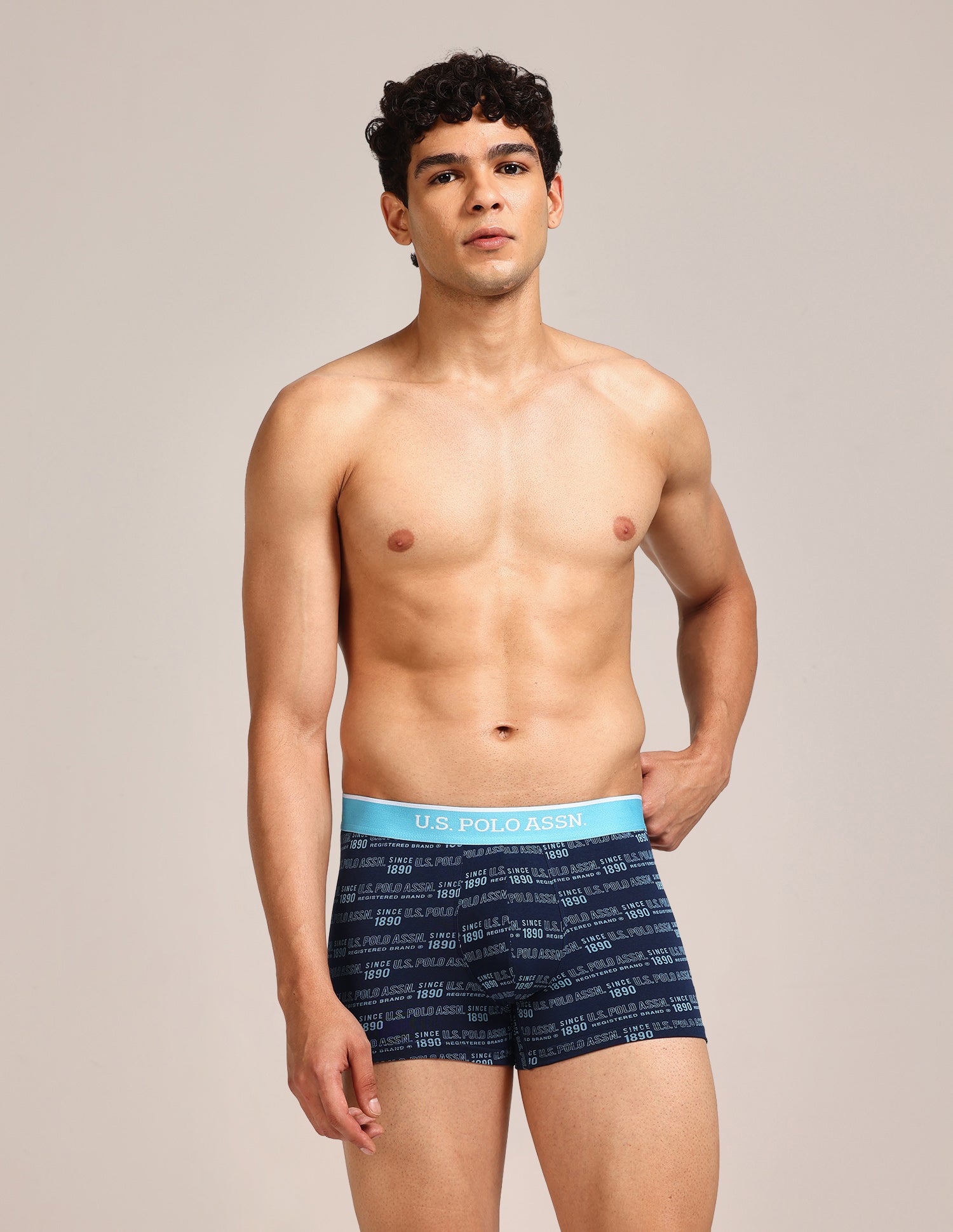 Mid Rise Printed OET24 Trunks - Pack Of 3 Blue, Navy, Light Blue - U.S. Polo Assn. India | Large