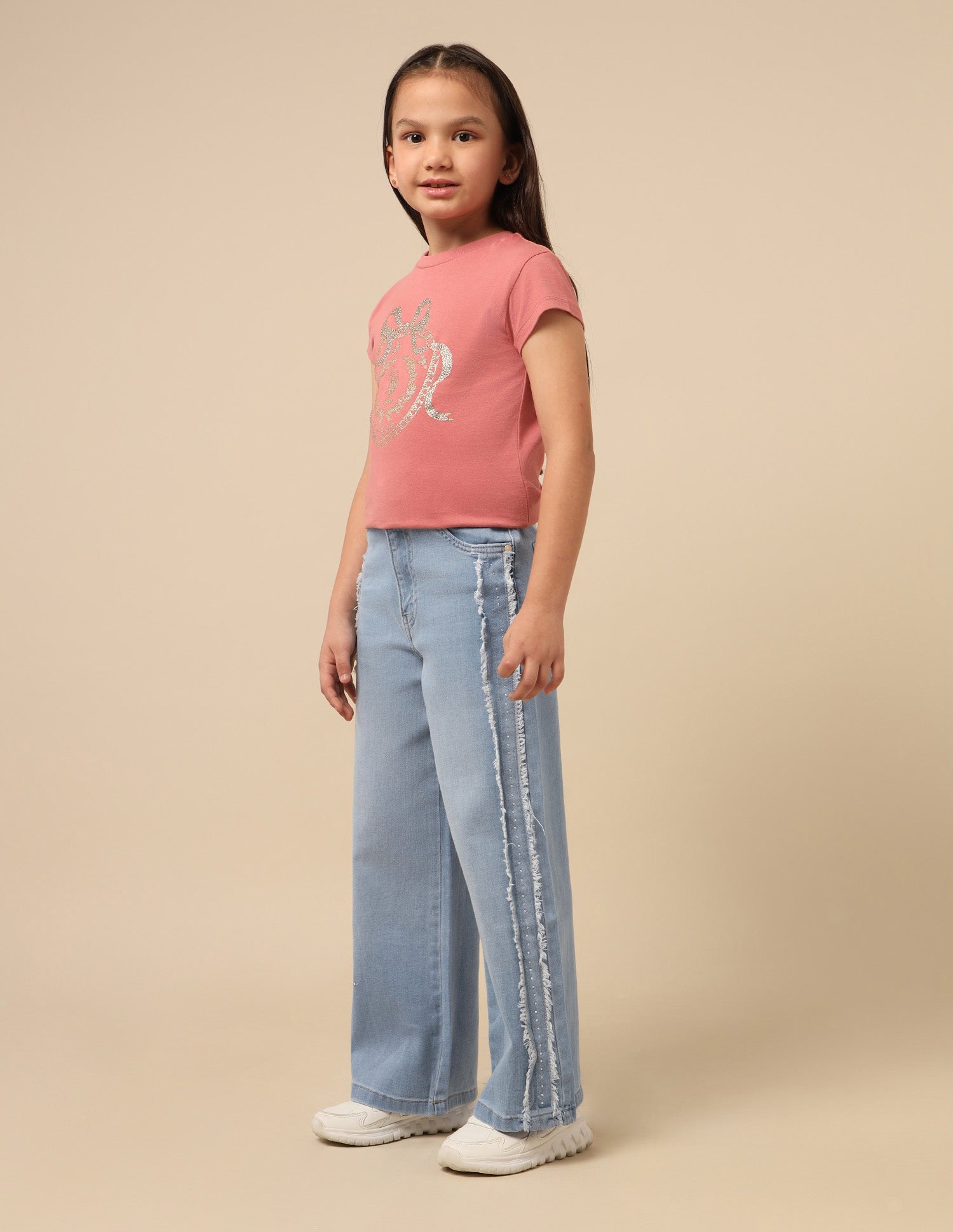 Girls Wide Leg Fit Stone Washed Jeans Light Blue - U.S. POLO ASSN. | Large