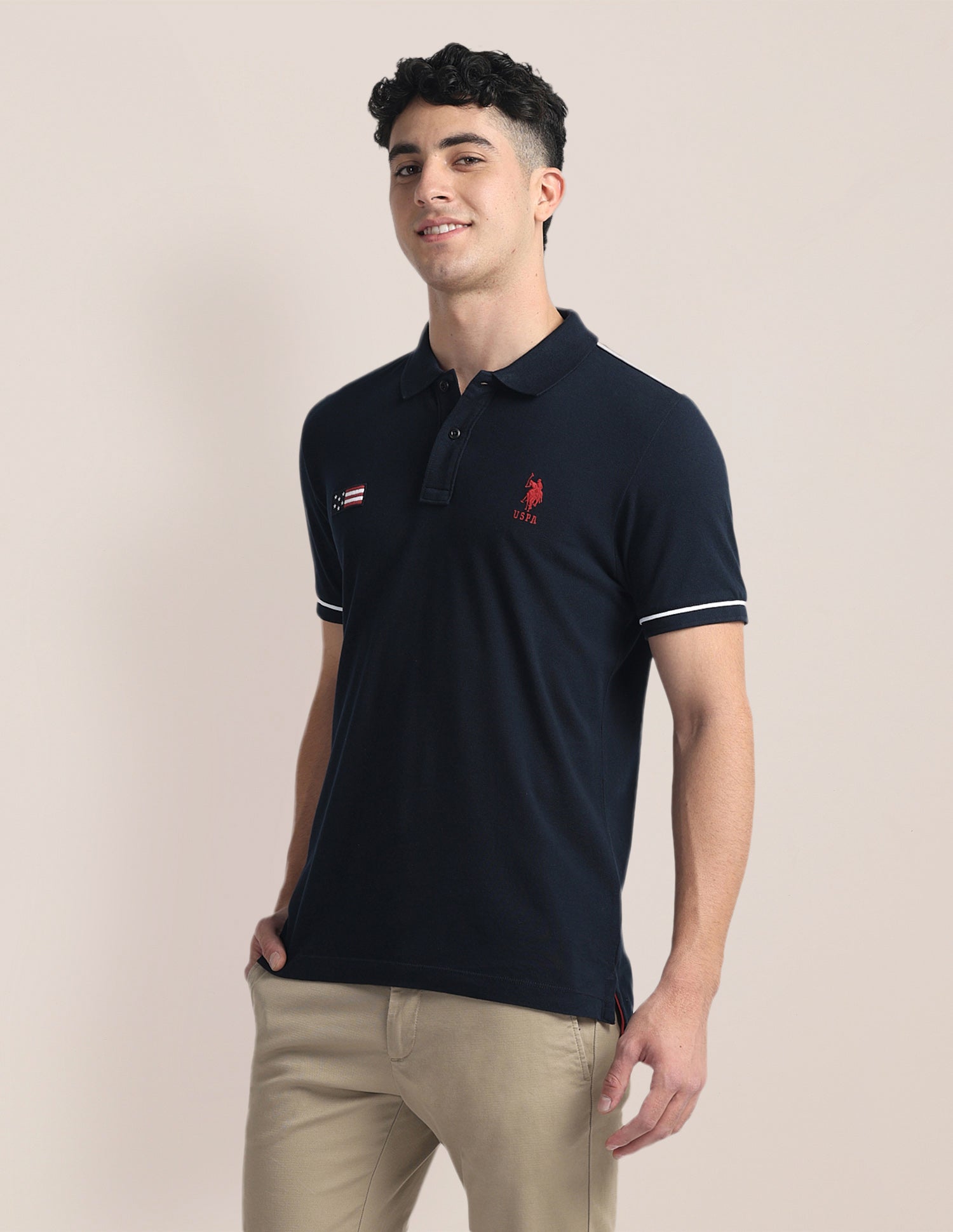 Brand Print Slim Fit Polo Shirt Navy - U.S. Polo Assn. India | Large
