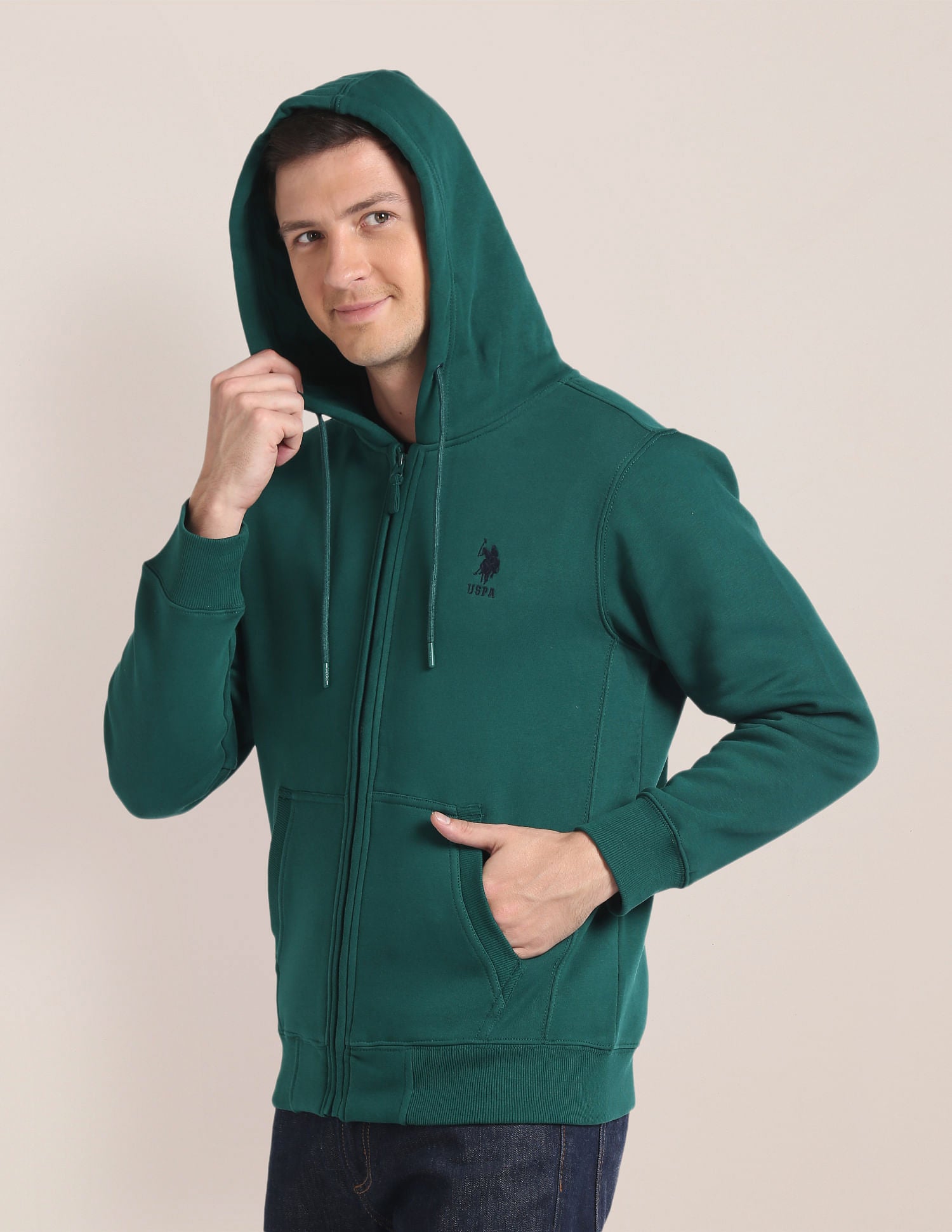 Solid Hooded Sweatshirt Dark Green - U.S. Polo Assn. India | Large