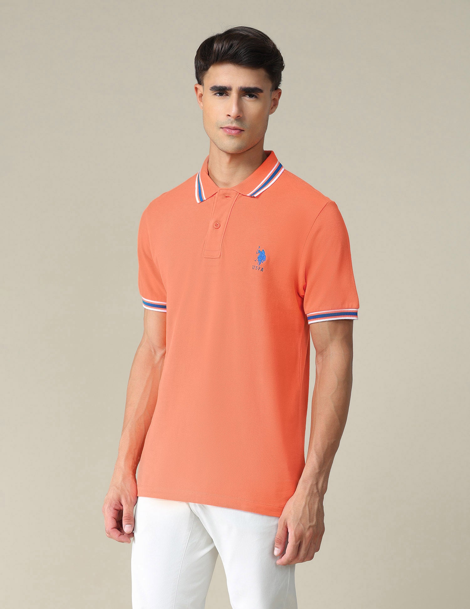 Tipped Collar Slim Fit Polo Shirt Orange - U.S. POLO ASSN. | Large