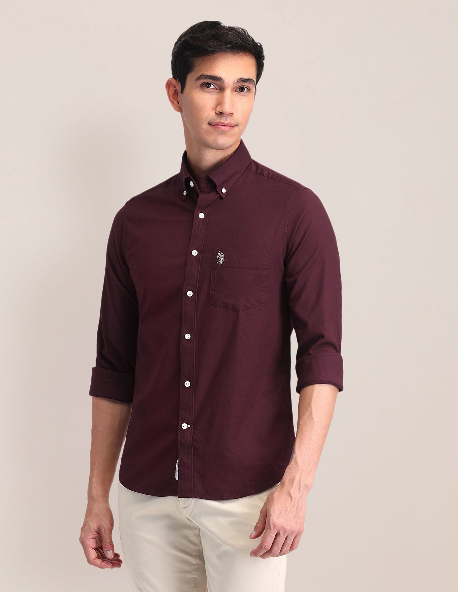 Button Down Collar Tailored Fit Shirt Maroon - U.S. Polo Assn. India | Large