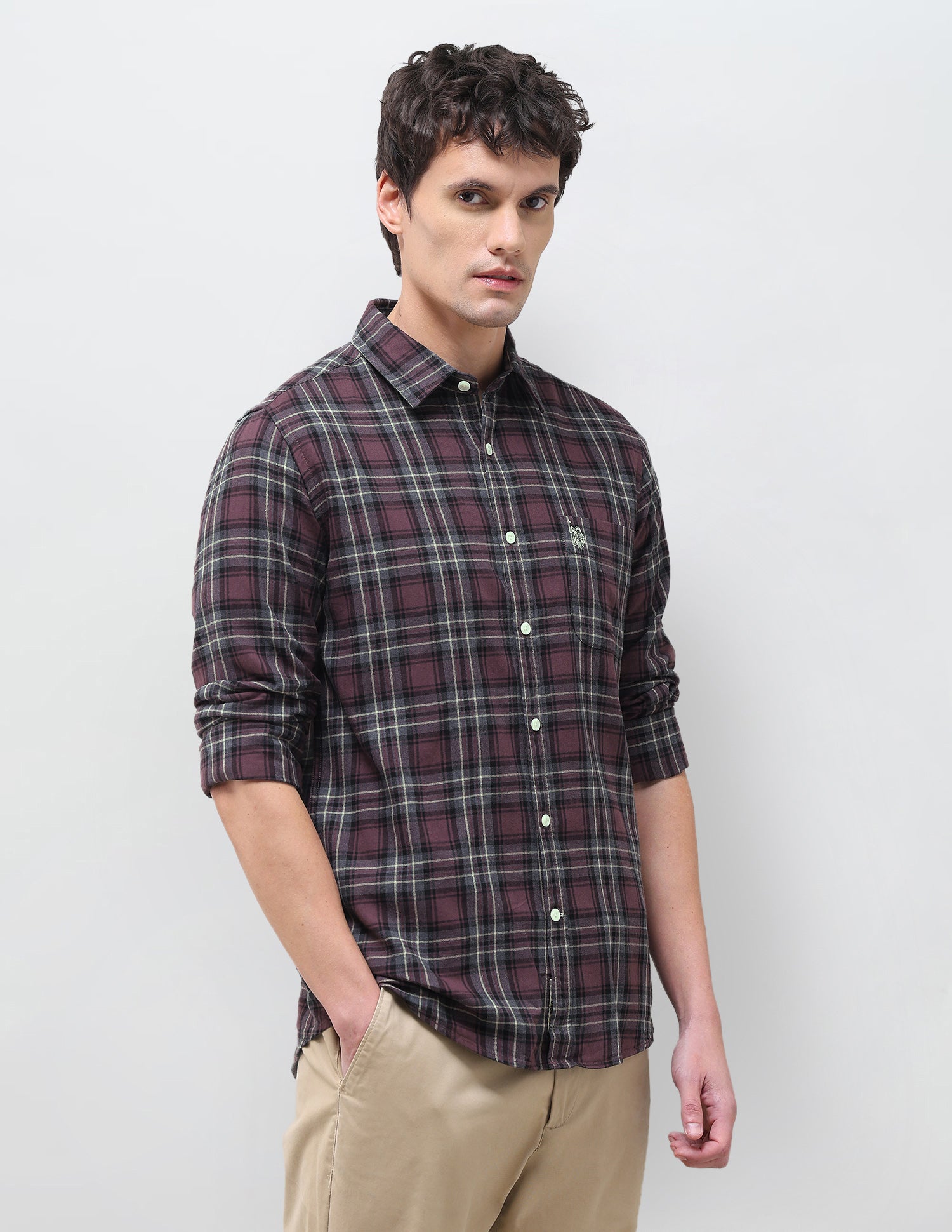 Twill Plaid Checked Shirt Maroon - U.S. Polo Assn. India | Large