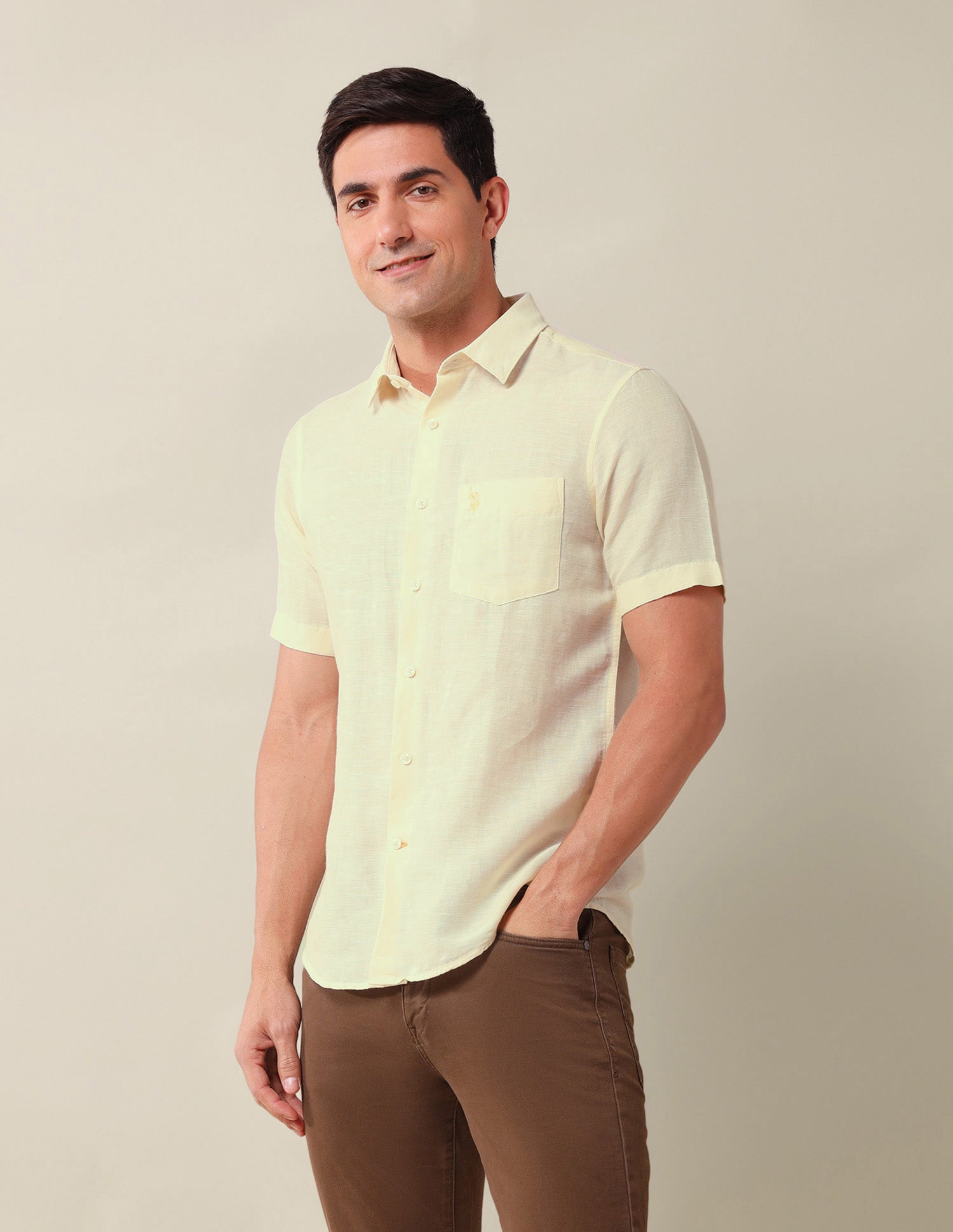 Solid Tailored Fit Shirt Light Yellow - U.S. Polo Assn. India | Large