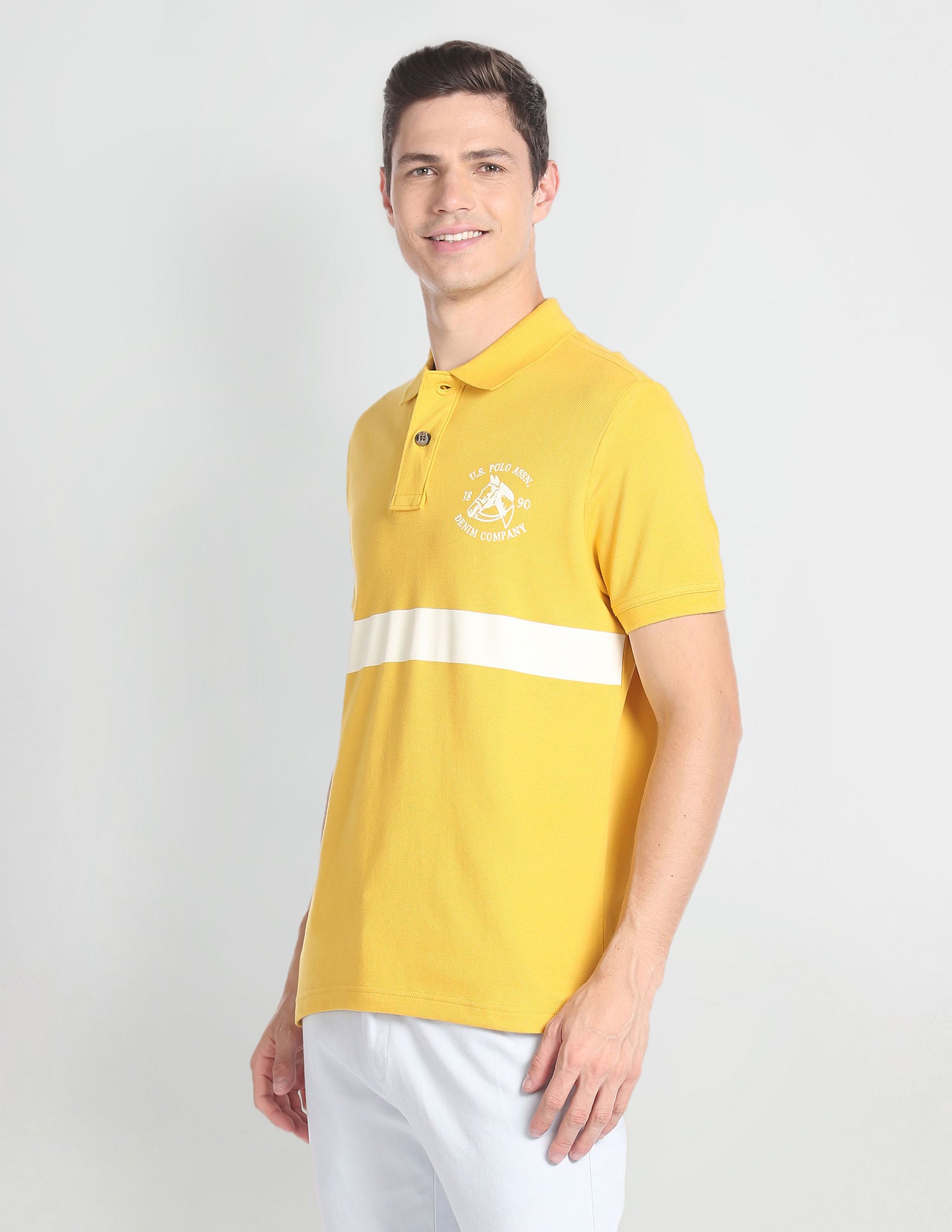 Horizontal Stripe Cotton Polo Shirt Mustard - U.S. POLO ASSN. | Large