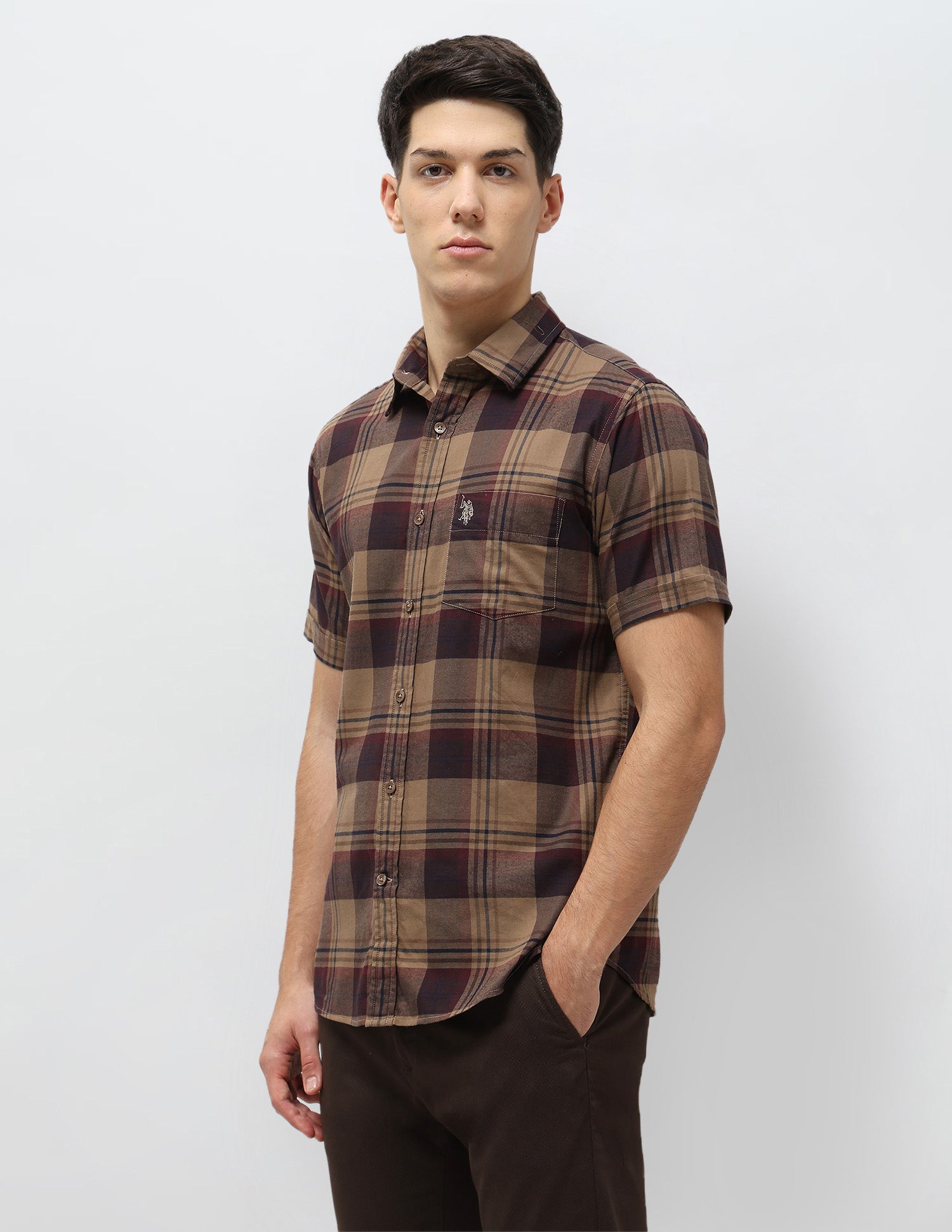 Tartan Checked Twill Shirt Brown - U.S. POLO ASSN. | Large