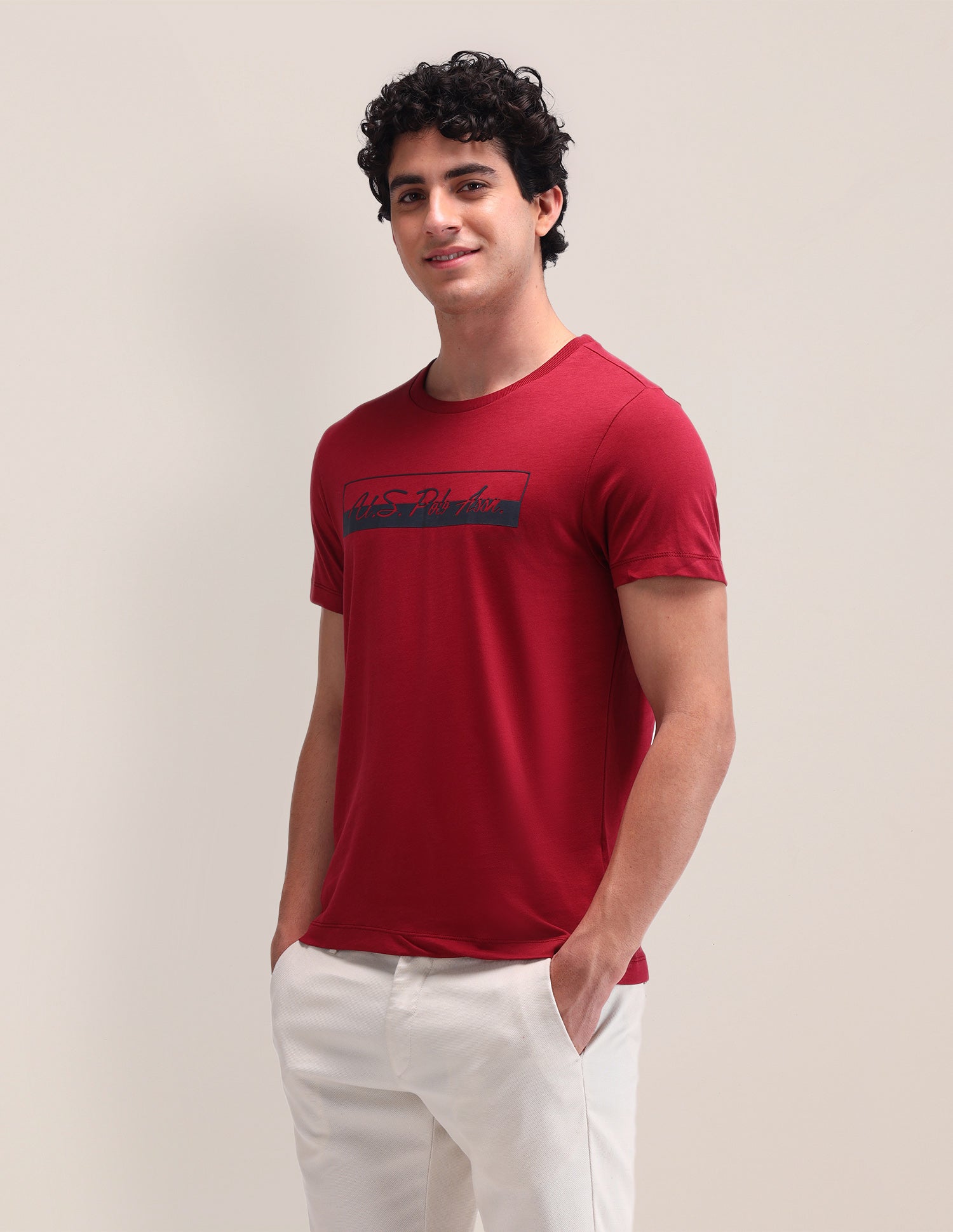 Brand Printed Cotton T-Shirt Maroon - U.S. Polo Assn. India | Large