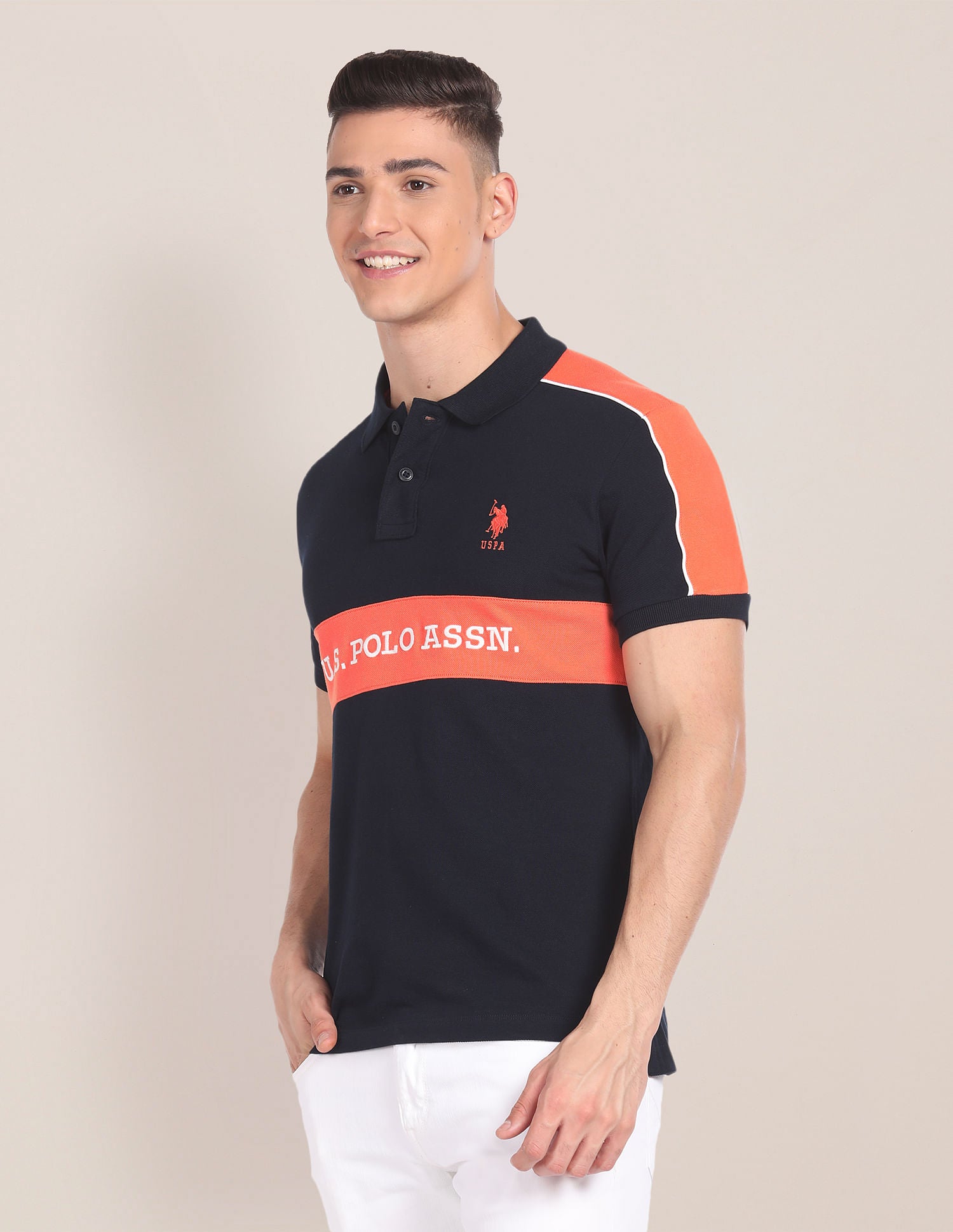 Brand Embroidered Pique Polo Shirt Navy - U.S. Polo Assn. India | Large