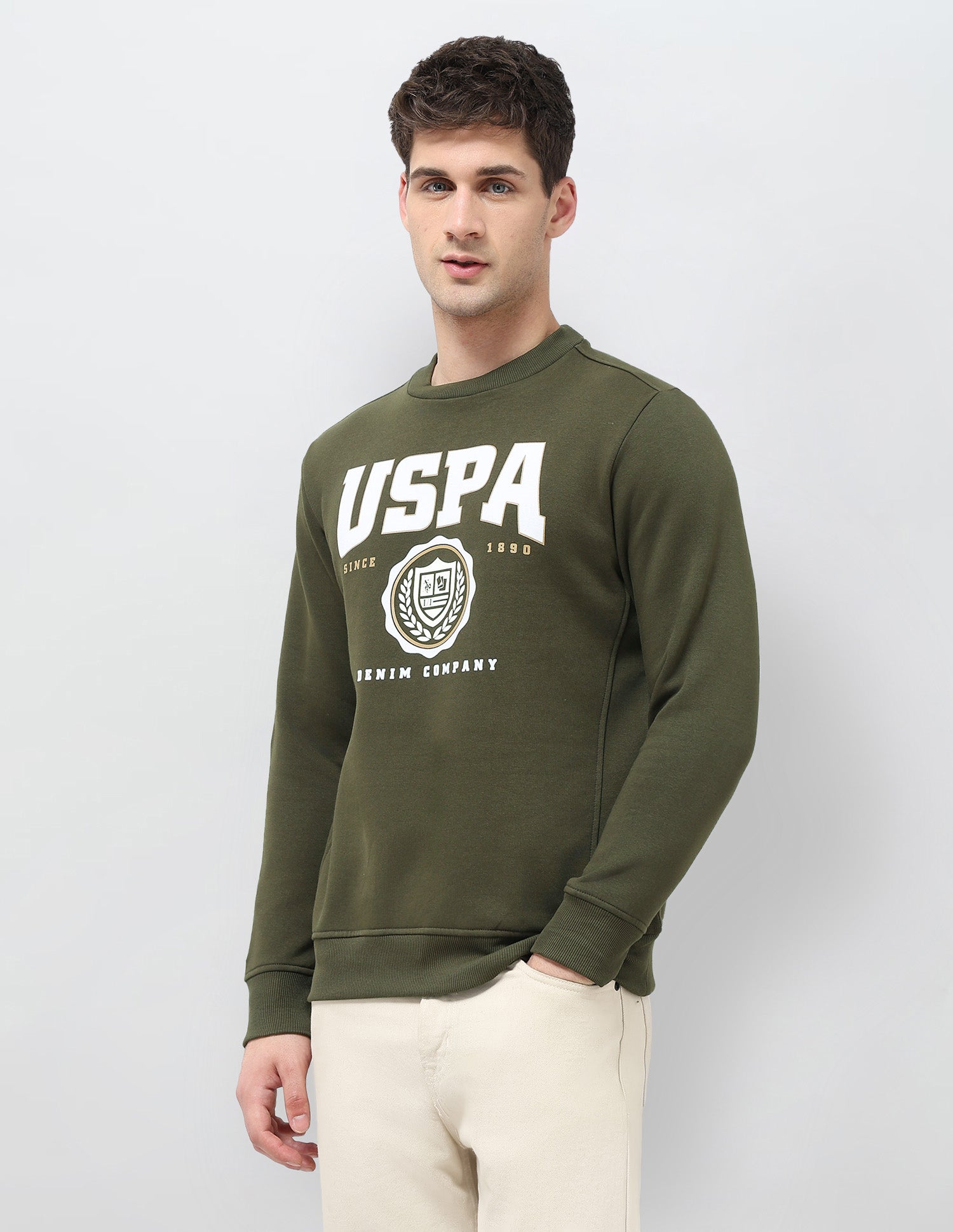 Brand Printed Regular Fit Sweatshirt Olive - U.S. POLO ASSN. | Large