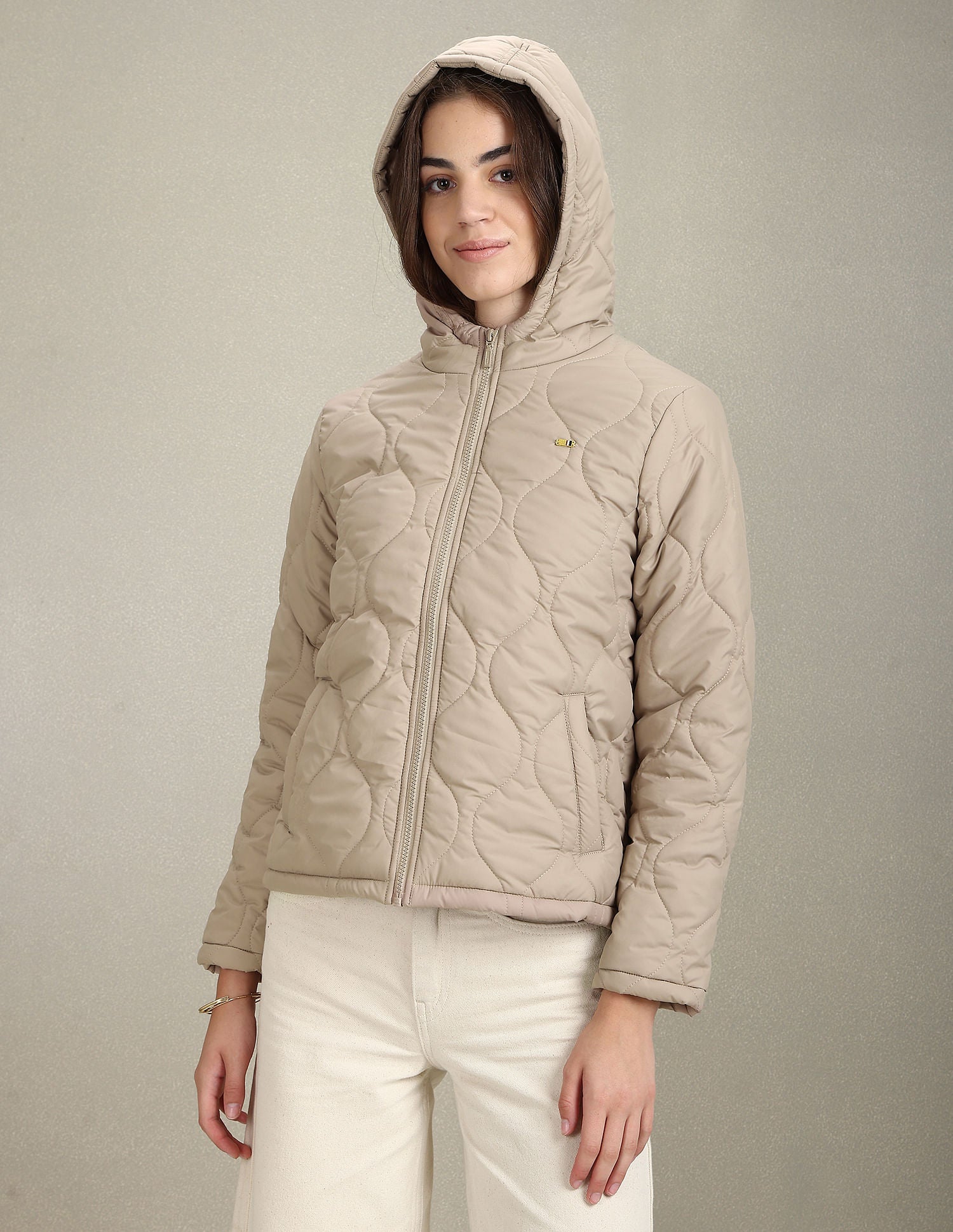 Solid Hooded Puffer Jacket Camel - U.S. Polo Assn. India | Large