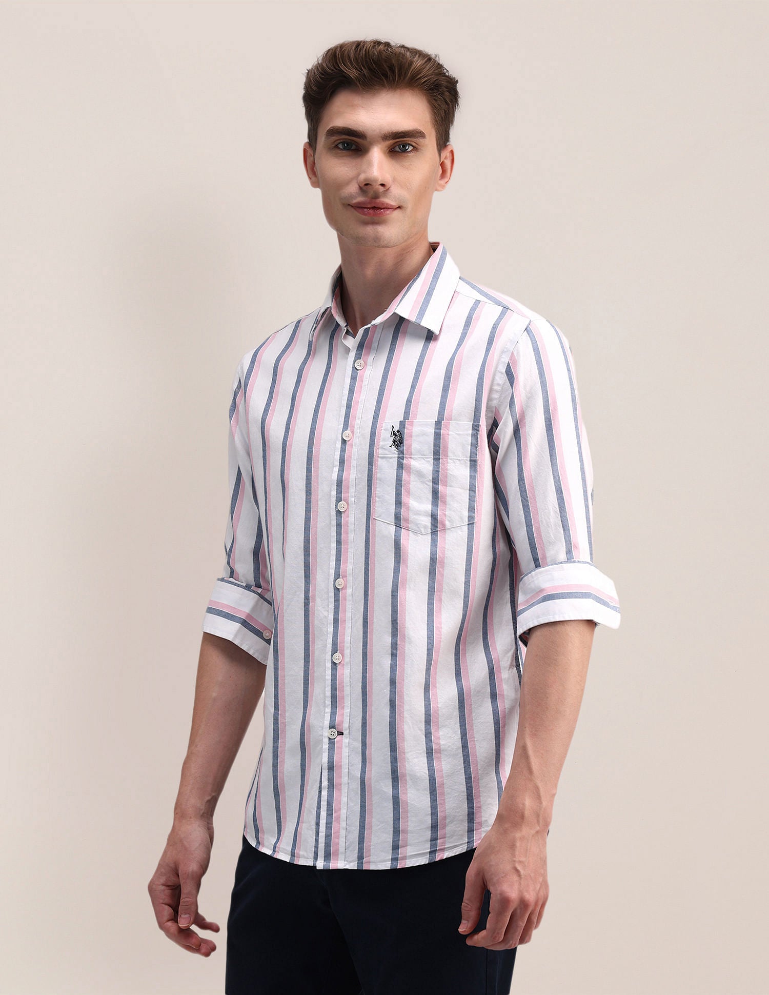 Regular Dobby Vertical Striped Shirt White - U.S. POLO ASSN. | Large