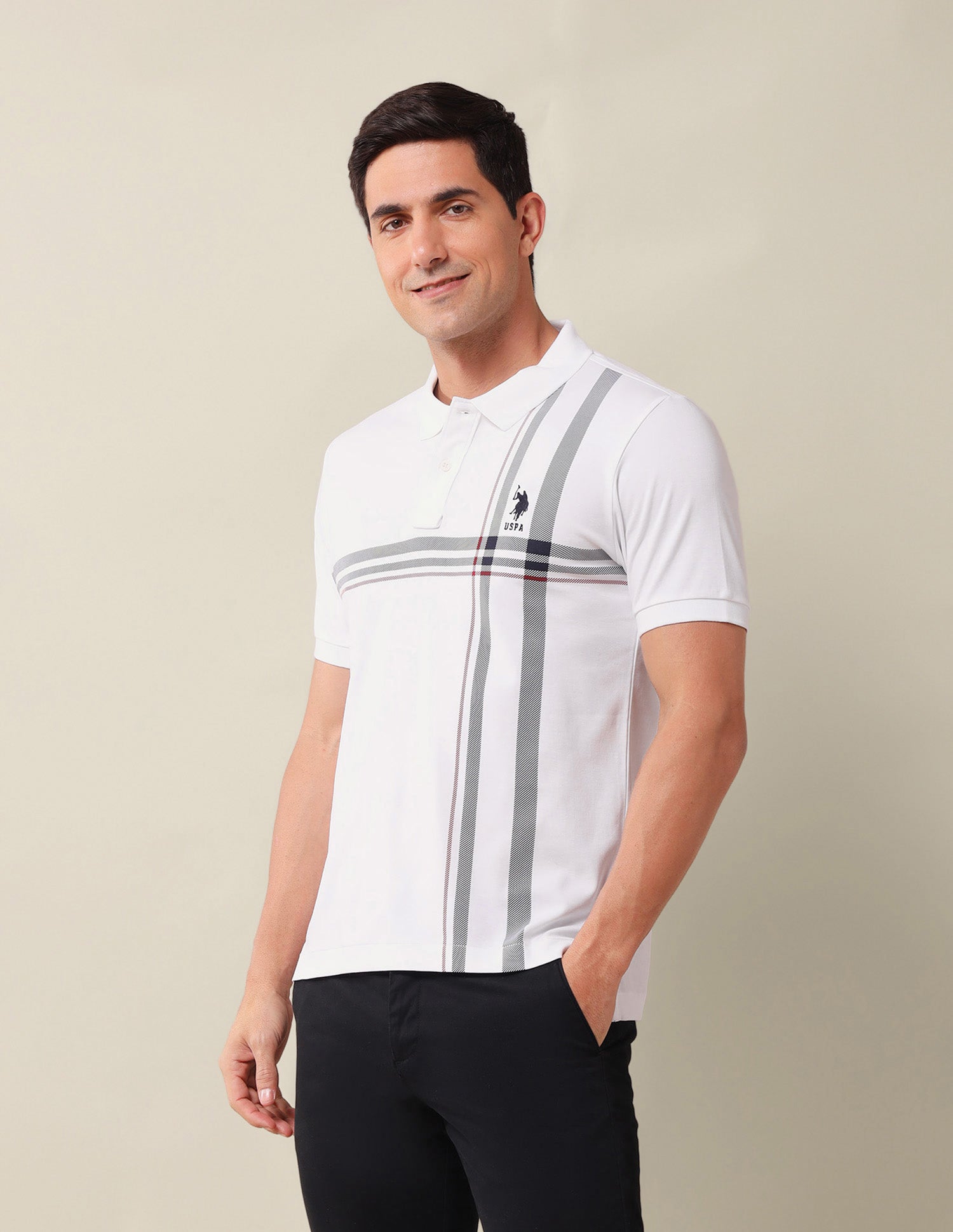 Horizontal Striped Slim Fit Polo Shirt White - U.S. Polo Assn. India | Large