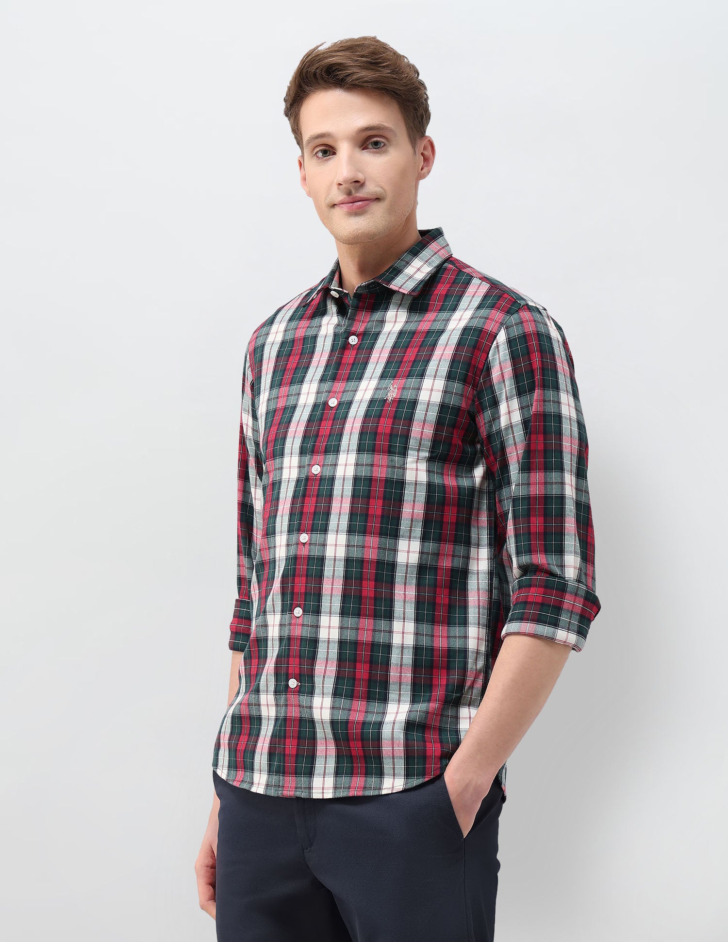 Plaid Checked Tailored Fit Shirt Red - U.S. Polo Assn. India | Large