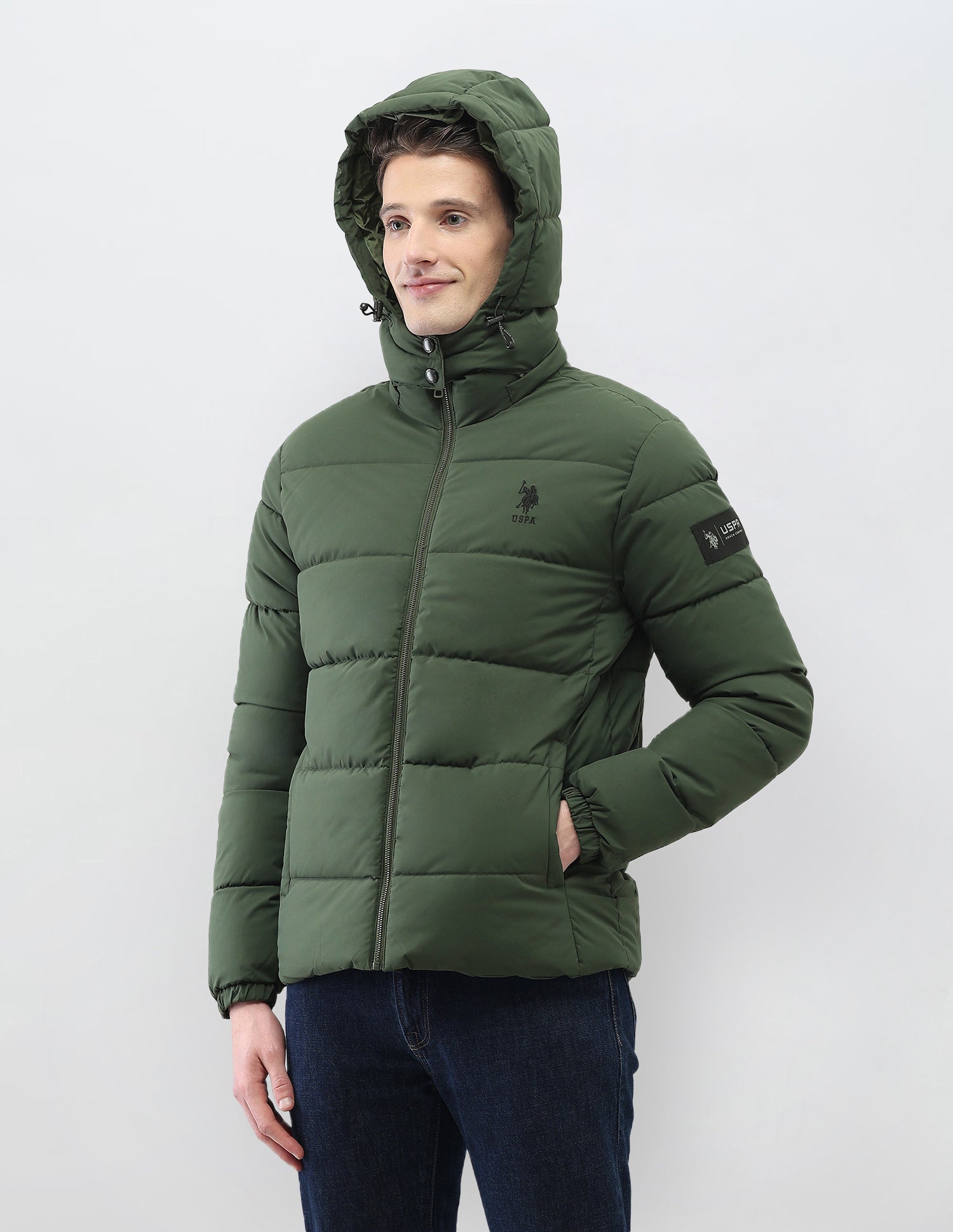 Detachable Hood Puffer Jacket Olive - U.S. Polo Assn. India | Large