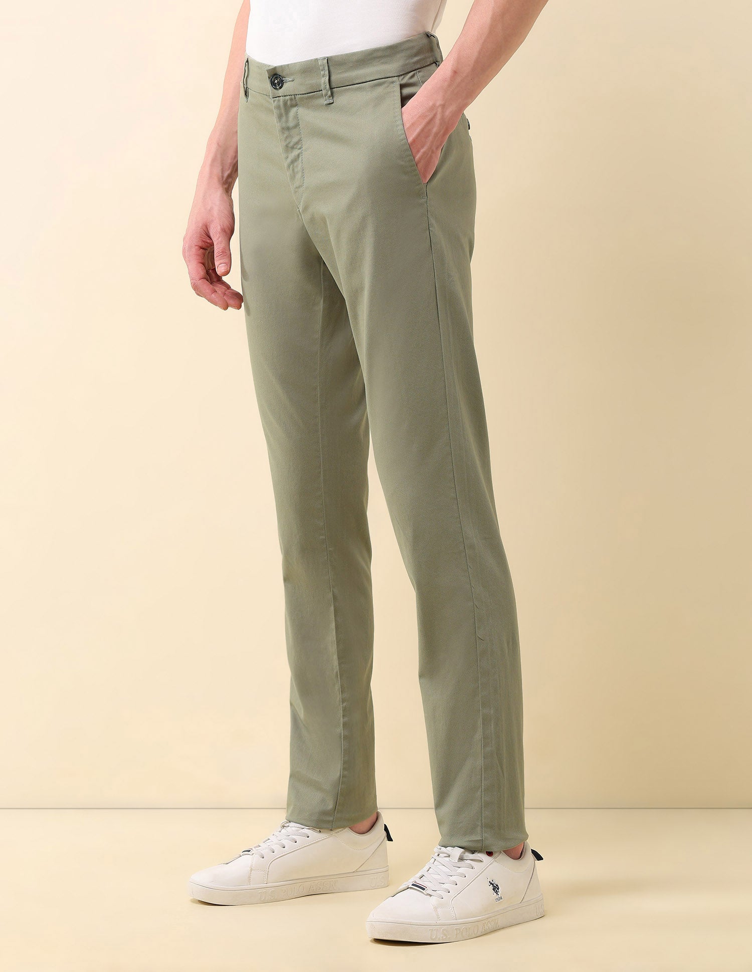 Mid Rise Denver Slim Fit Trousers Light Olive - U.S. Polo Assn. India | Large