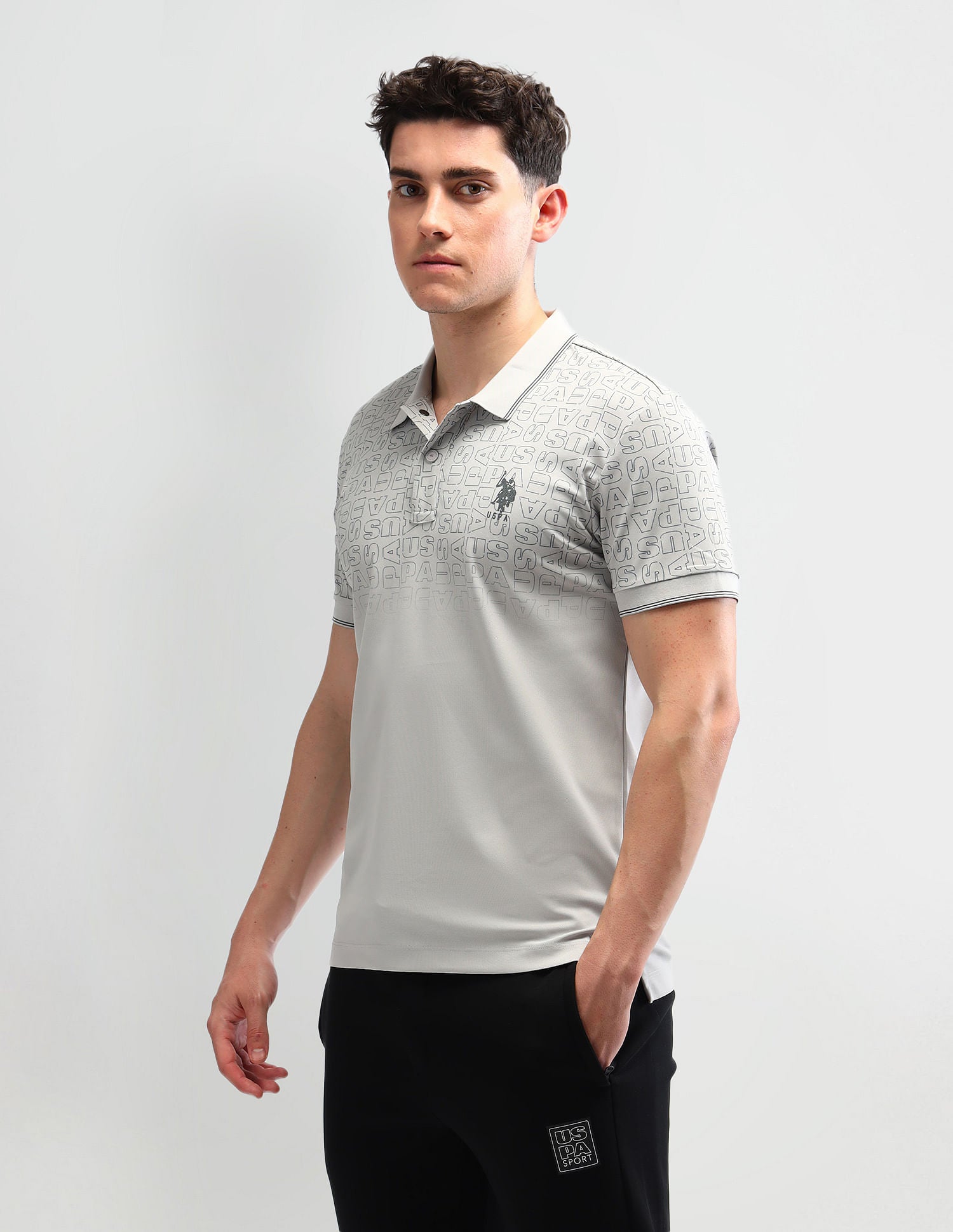 Slim Fit Printed Polo Shirt Grey - U.S. Polo Assn. India | Large
