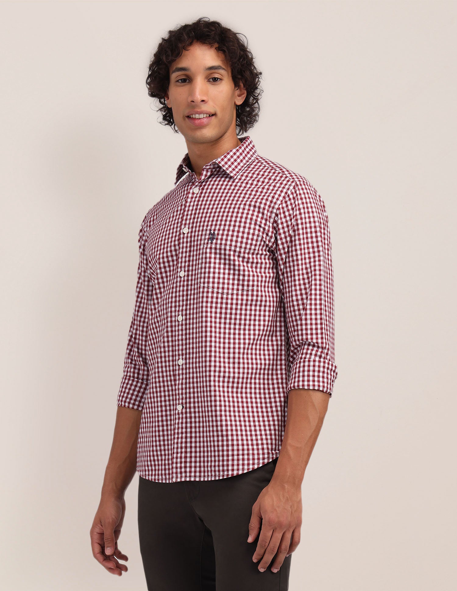 Buffalo Checked Poplin Shirt Maroon - U.S. Polo Assn. India | Large